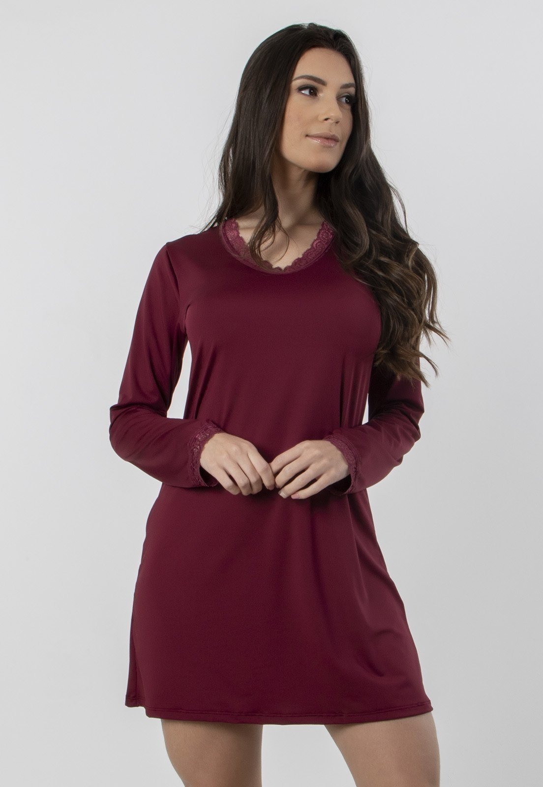Camisola Linha Noite Manga Longa liganete Vinho