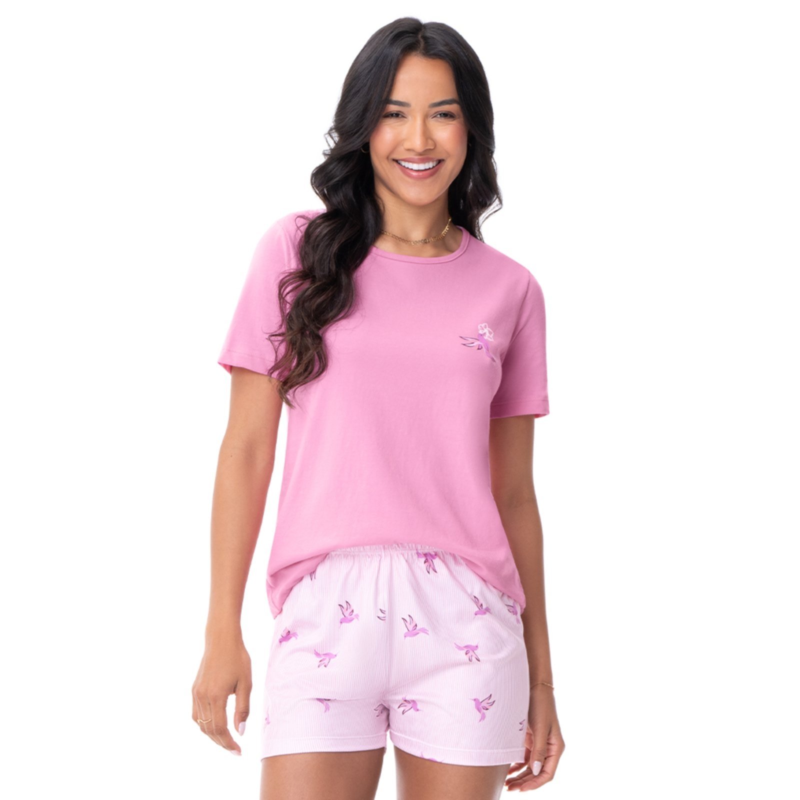 Pijama Blusa de Manga Curta e Short Rosa