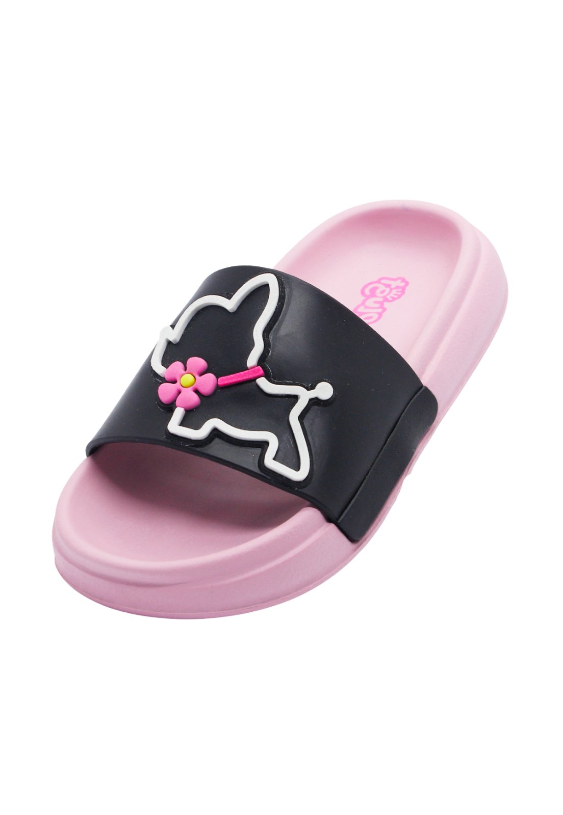 Infantil - Chinelo Slide Plugt Menina Floquinho Cachorrinha Preto