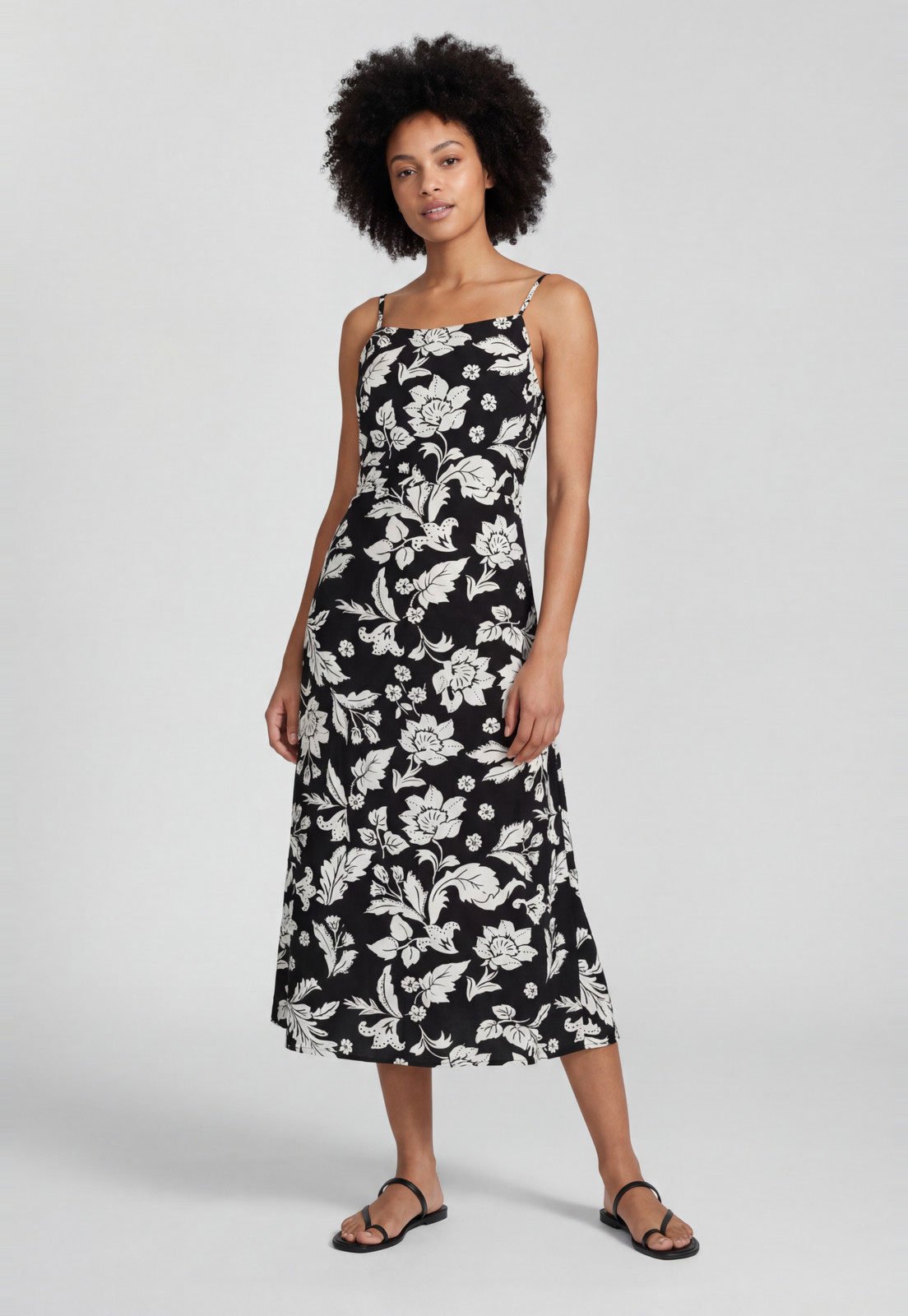 Vestido Mango Midi Floral Preto