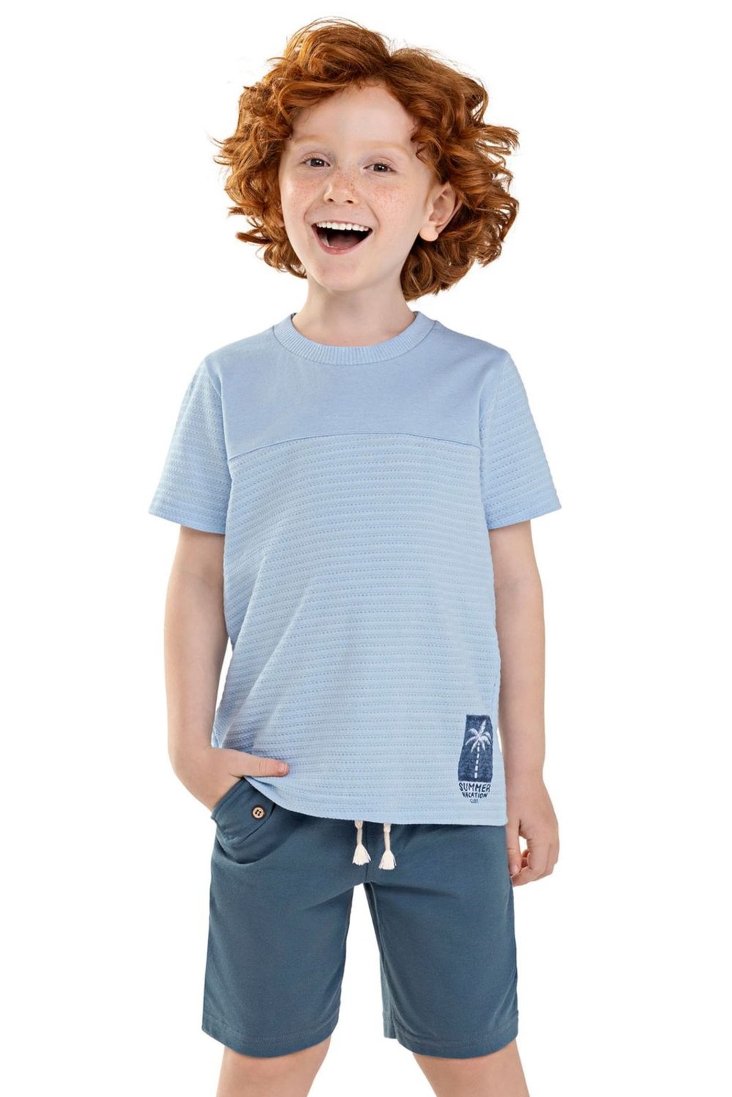 Vista 2 Infantil - Conjunto Curto Menino Textura Colorittá azul Colorittá azul