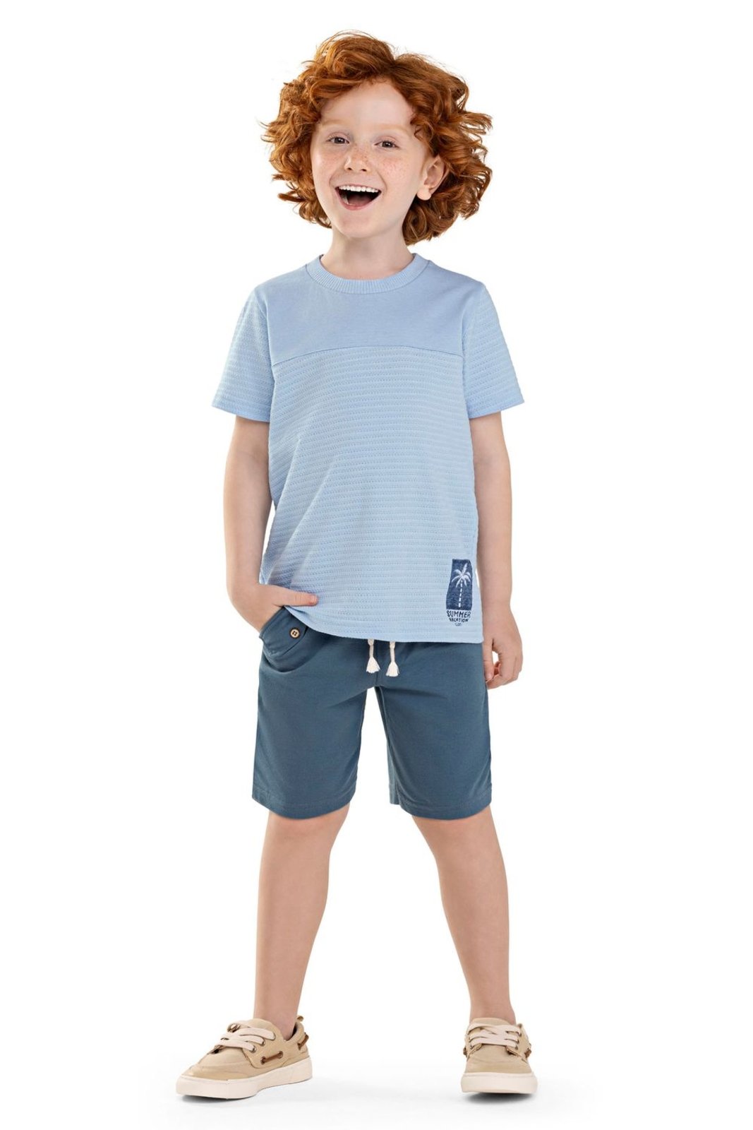 Vista 3 Infantil - Conjunto Curto Menino Textura Colorittá azul Colorittá azul