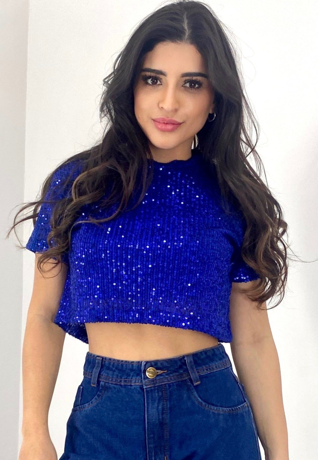 Cropped Azul Paetê