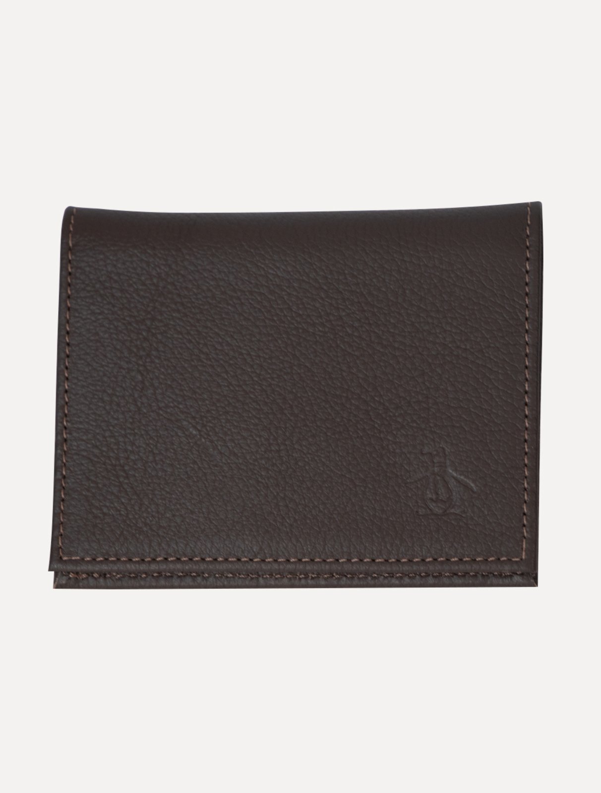 Carteira Original Penguin Masculina Couro Mini Vertical Logo Marrom Café