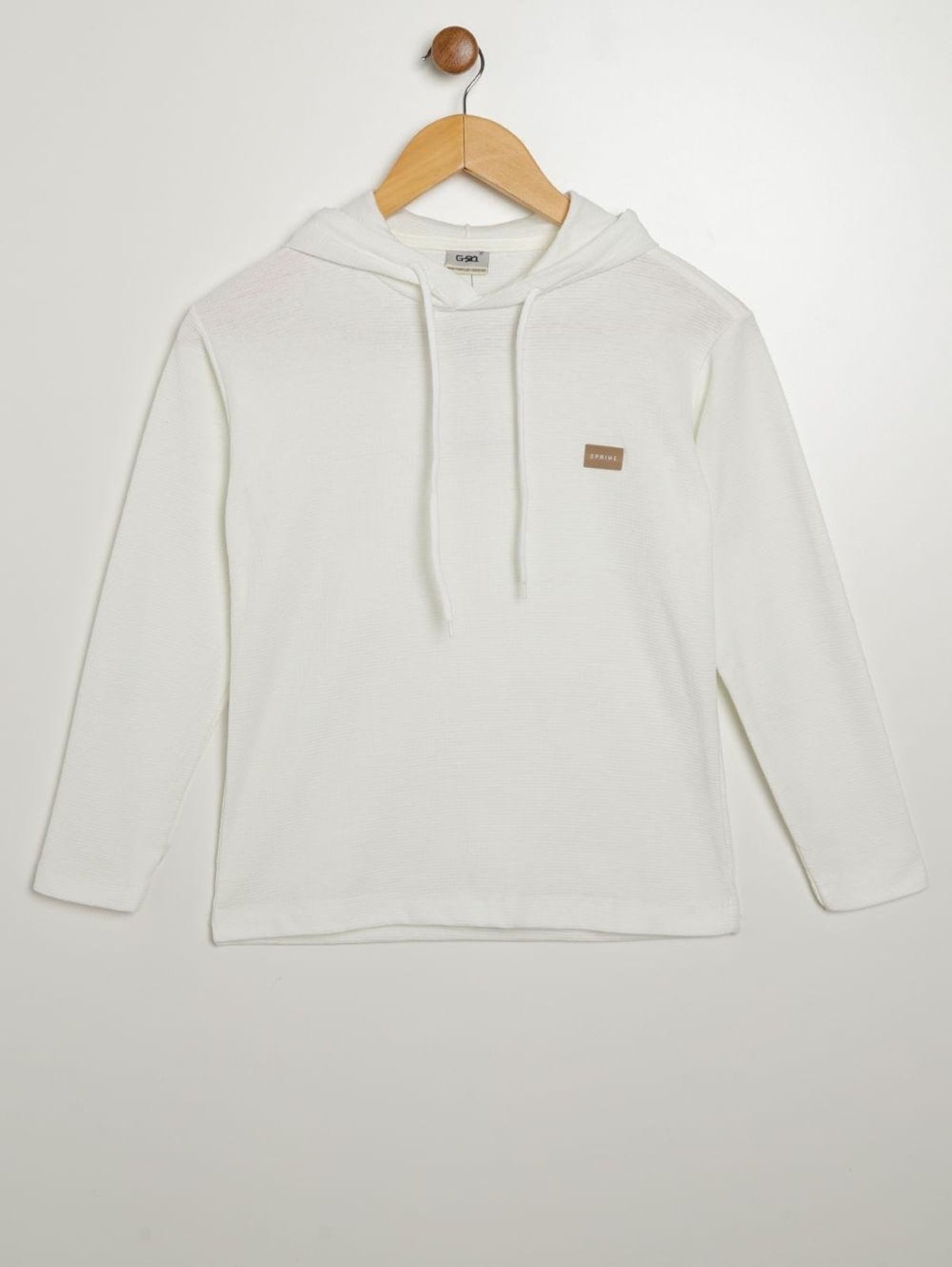 Infantil - Camiseta Manga Longa Capuz Juvenil Para Menino- OFF WHITE