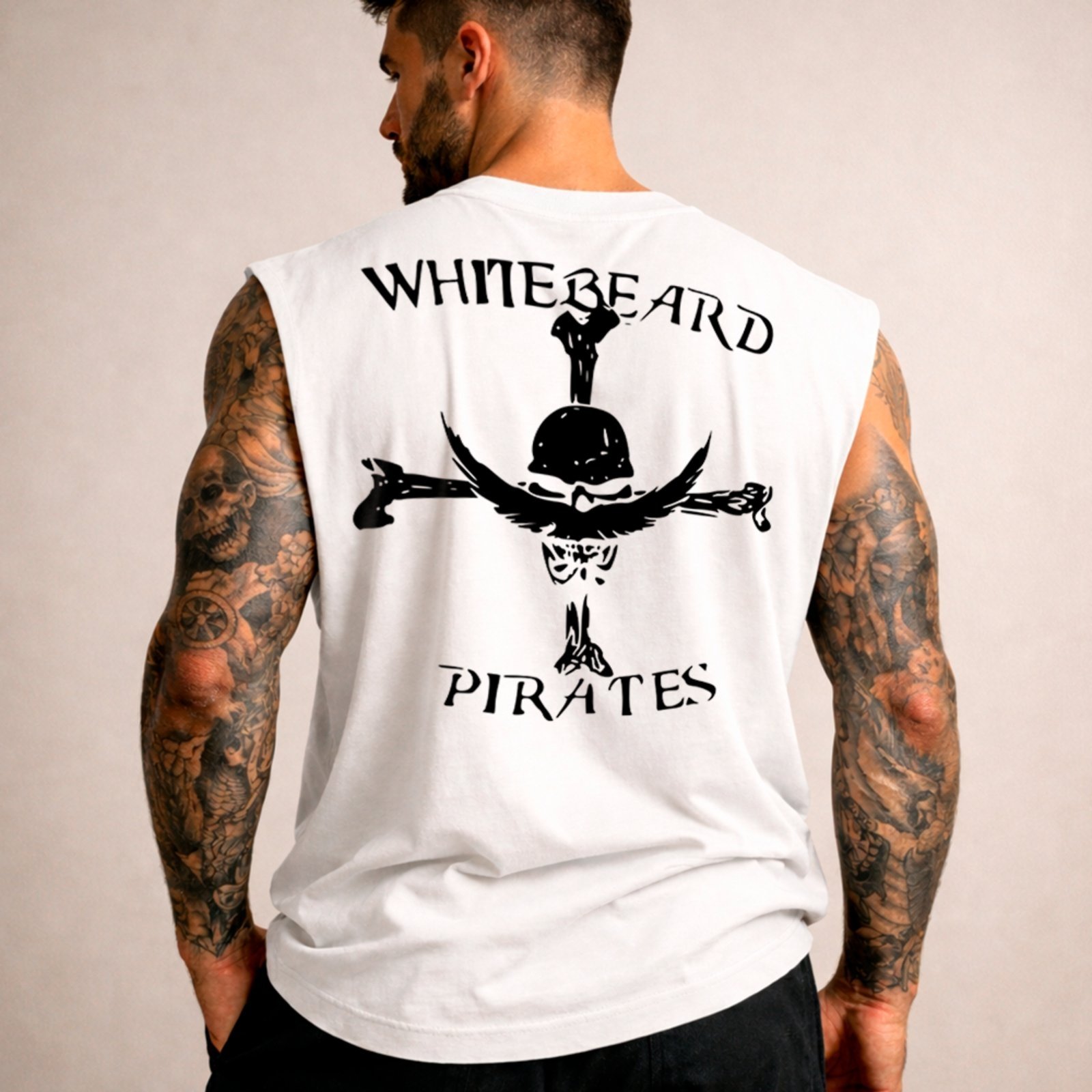 Camiseta Regata Machão Caveira Pirata Old School Streetwear Branco