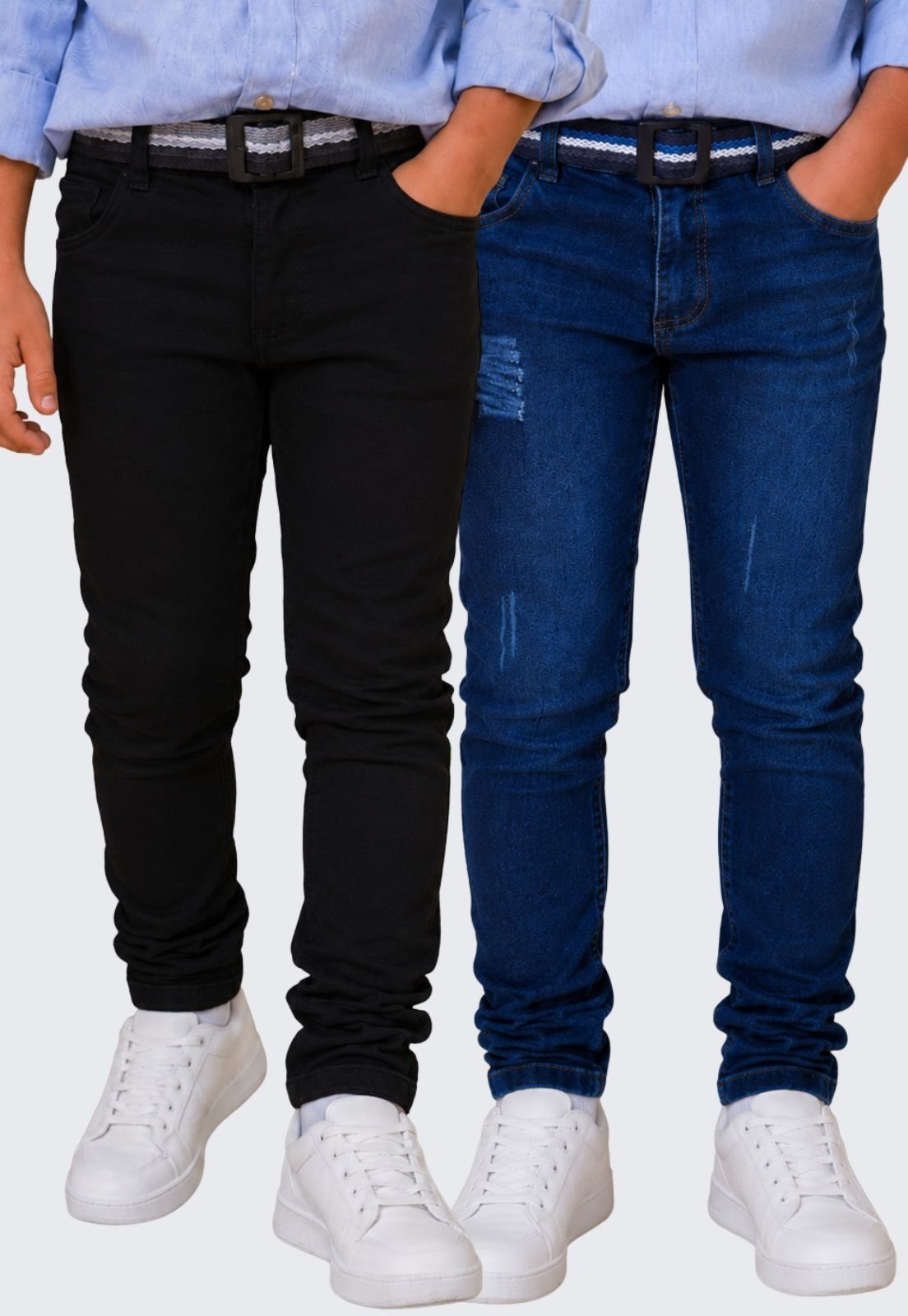 Infantil - Kit 2 Calça Jeans Menino Skinny Sarja Daze Modas Preto e Jeans Escuro