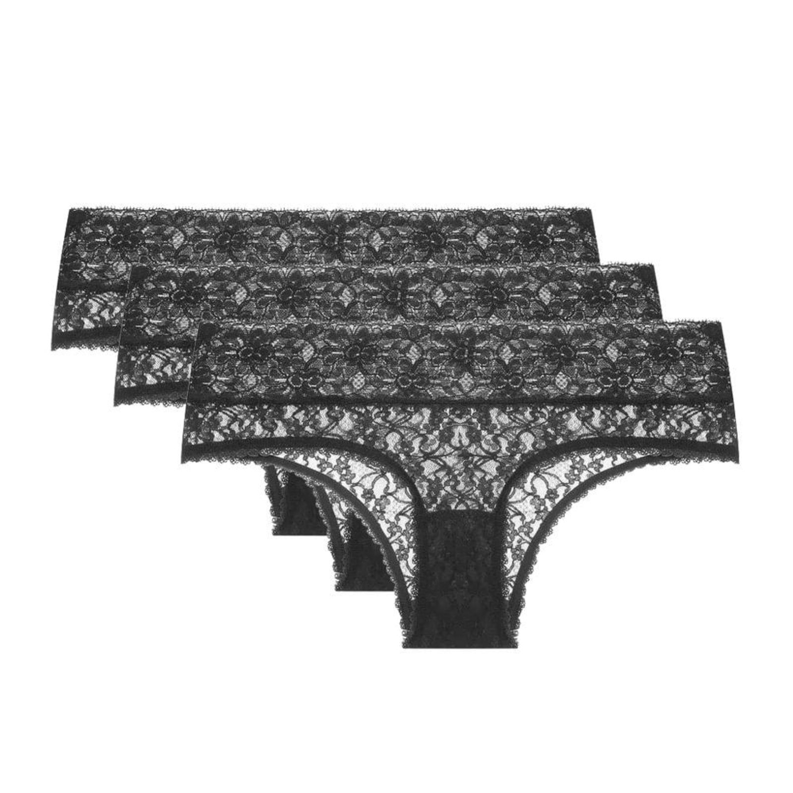Kit 3 Calcinhas Caleçon Sweet Lace Preto Preto Loungerie