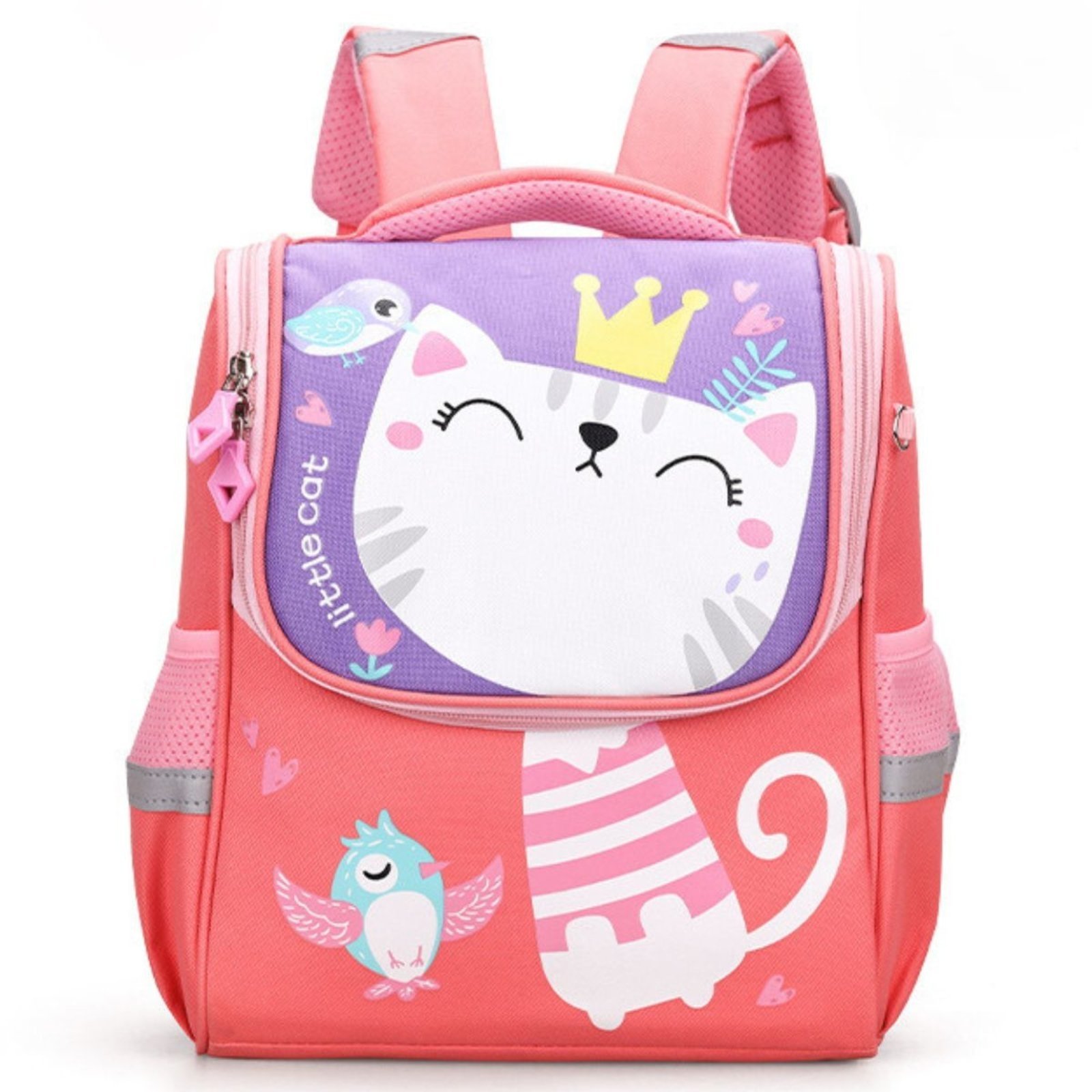 Infantil - Mochila Escolar Menino Menina Dinossauro Gatinho de Costas