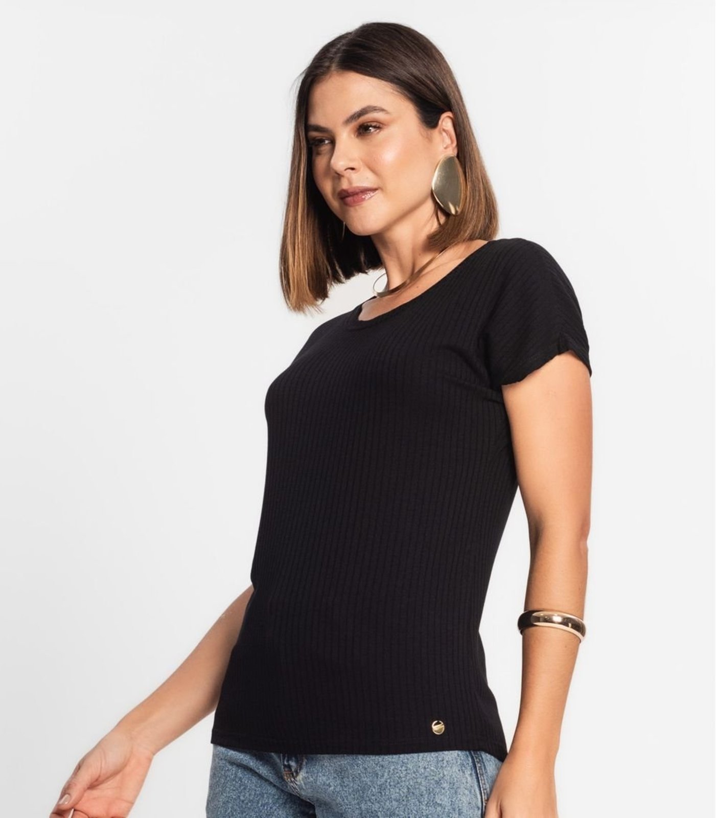 Vista 3 Blusa Feminina Ribana Canelada Básica Rovitex Rovitex Básicos preto Rovitex Básicos preto