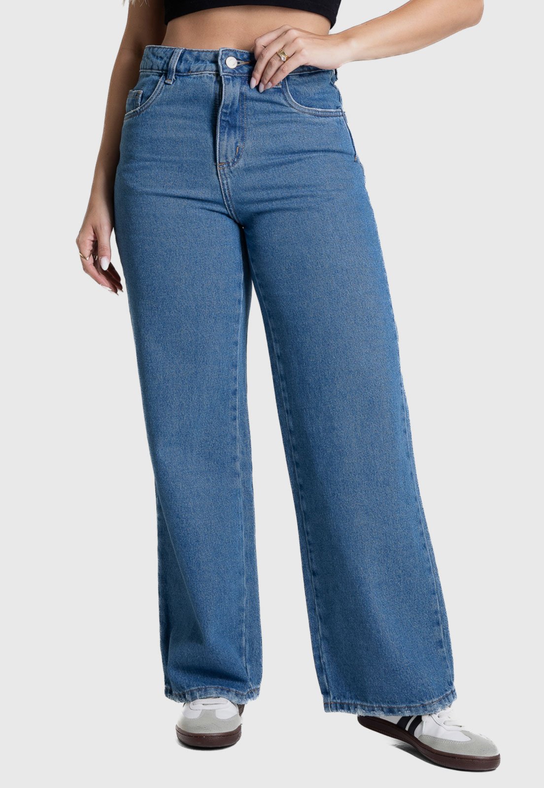 Calça Jeans Sawary Cintura Alta Wide Leg Azul