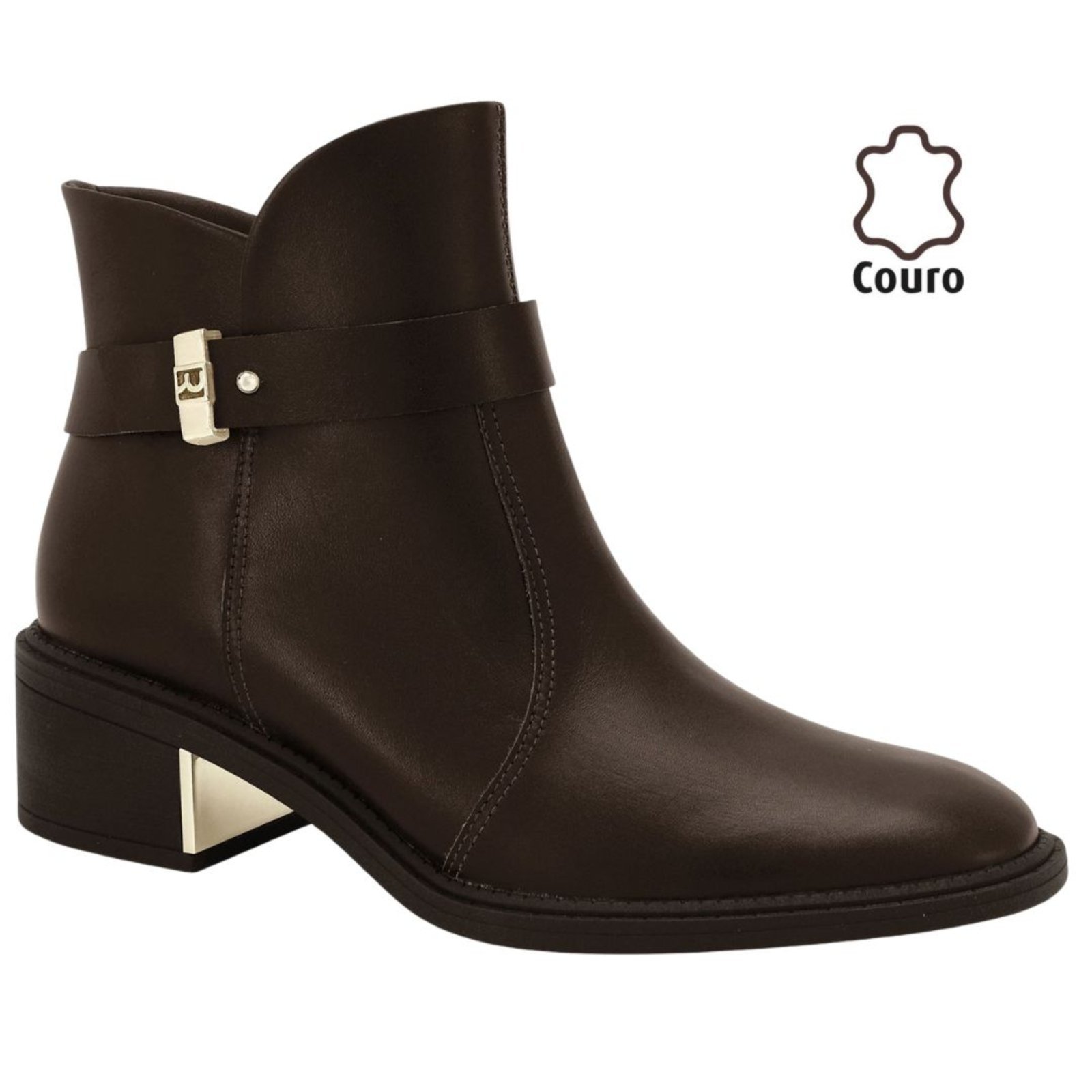 Vista 2 Bota Feminina Couro Cano Curto Ramarim 2565103-1 marrom marrom