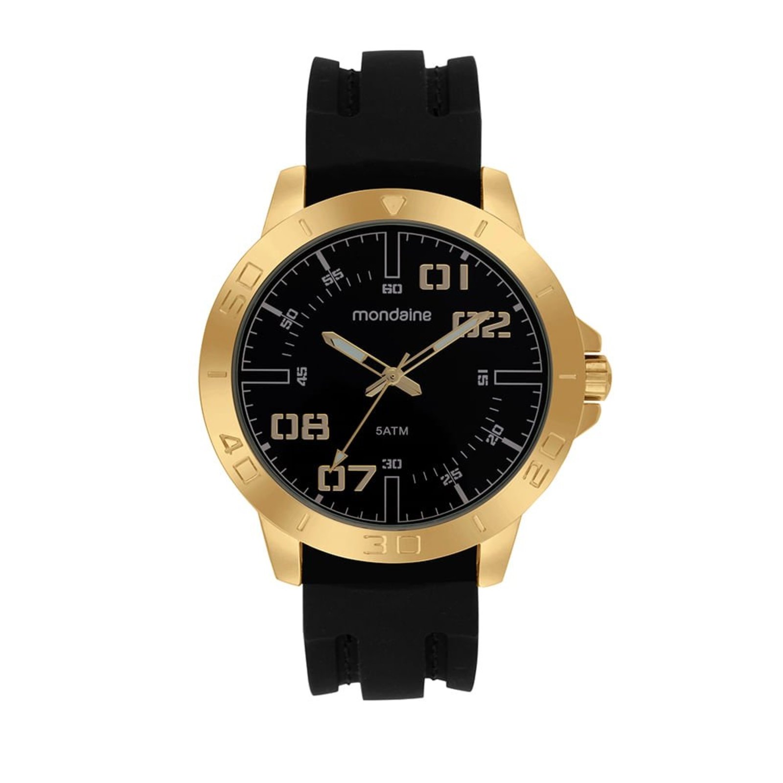 Relógio Masculino Dourado Pulseira Silicone Mondaine