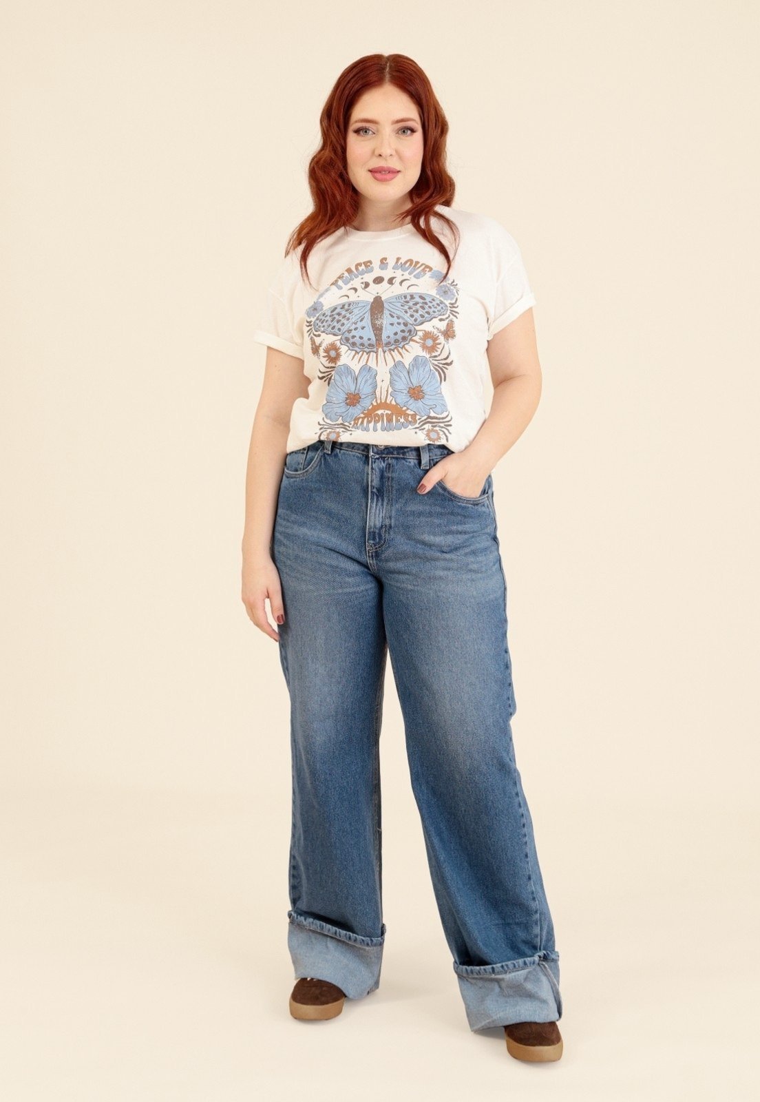 Calça Jeans Pop MeWide Leg Barra Virada Azul