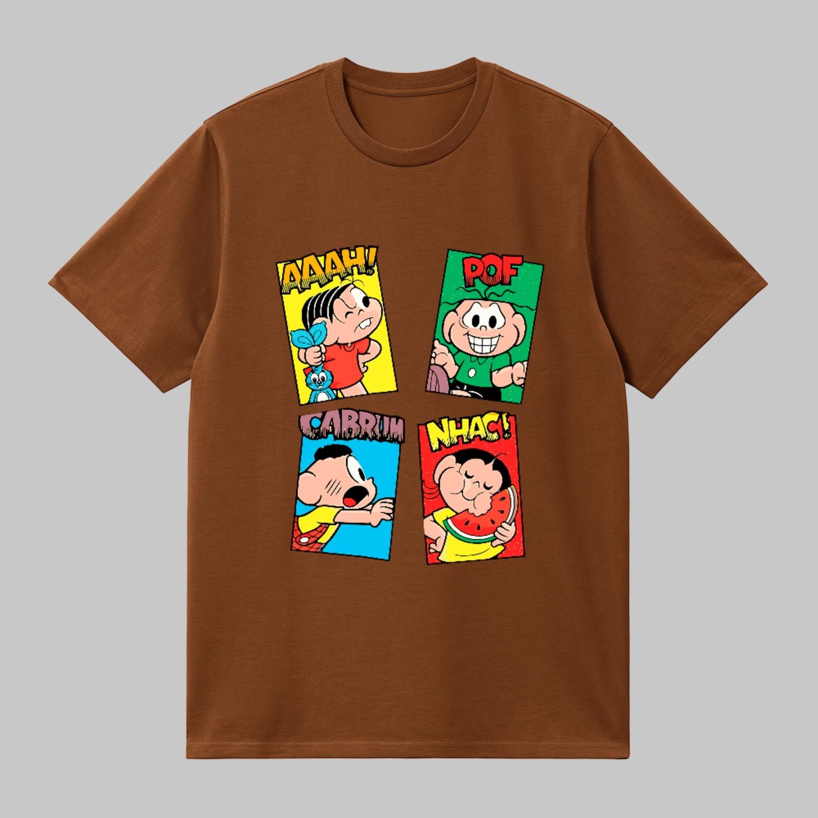 Camiseta Básica Estampa Quadrinhos Divertidos Turma Da Mônica Unissex Marrom