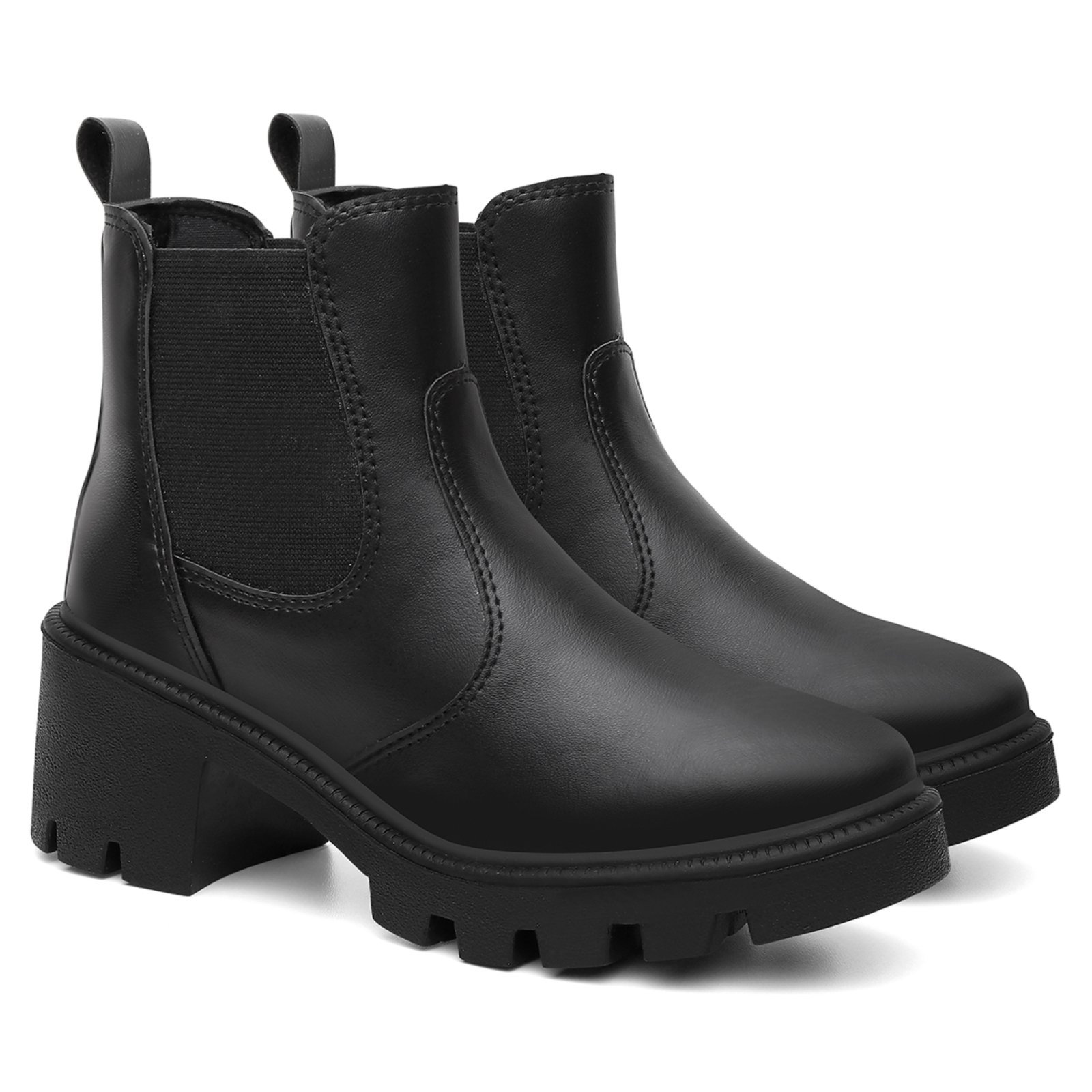 Bota Feminina Chelsea Veritimo Coturno Cano Curto Elástico Salto Baixo Casual Moderno Preto