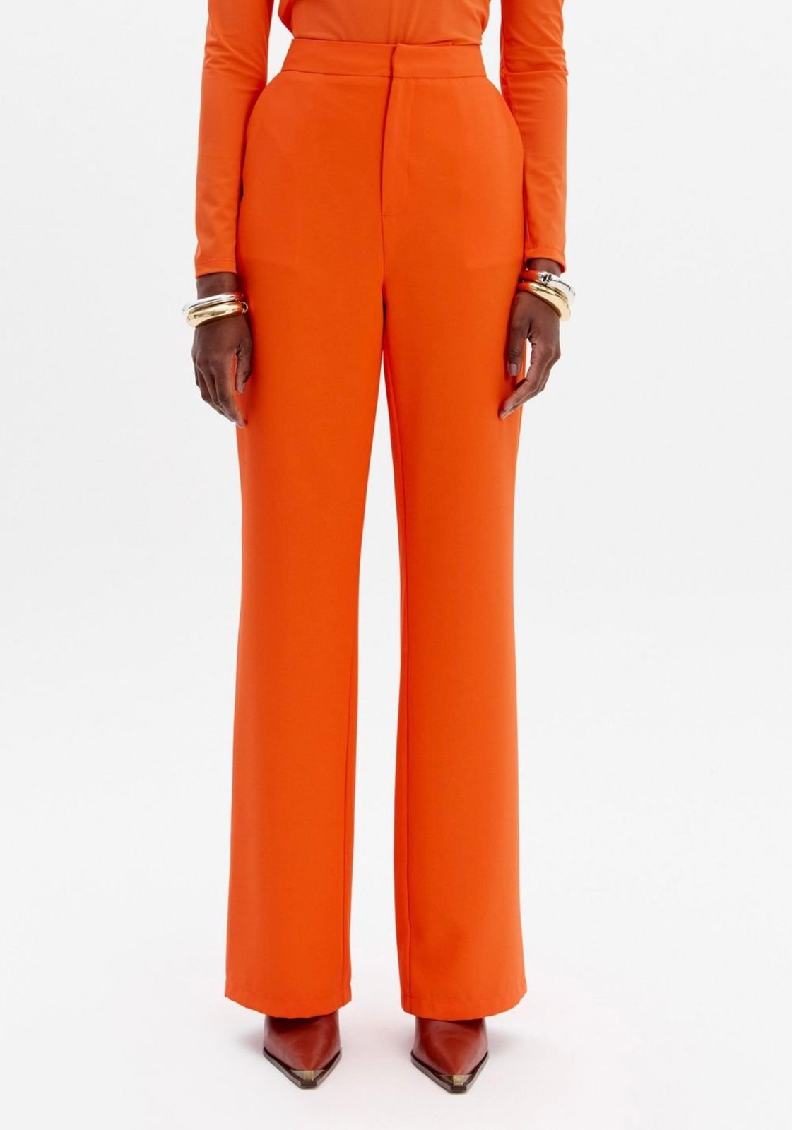 Vista 3 Calça Reta De Cintura Alta Lança Perfume laranja Lança Perfume laranja