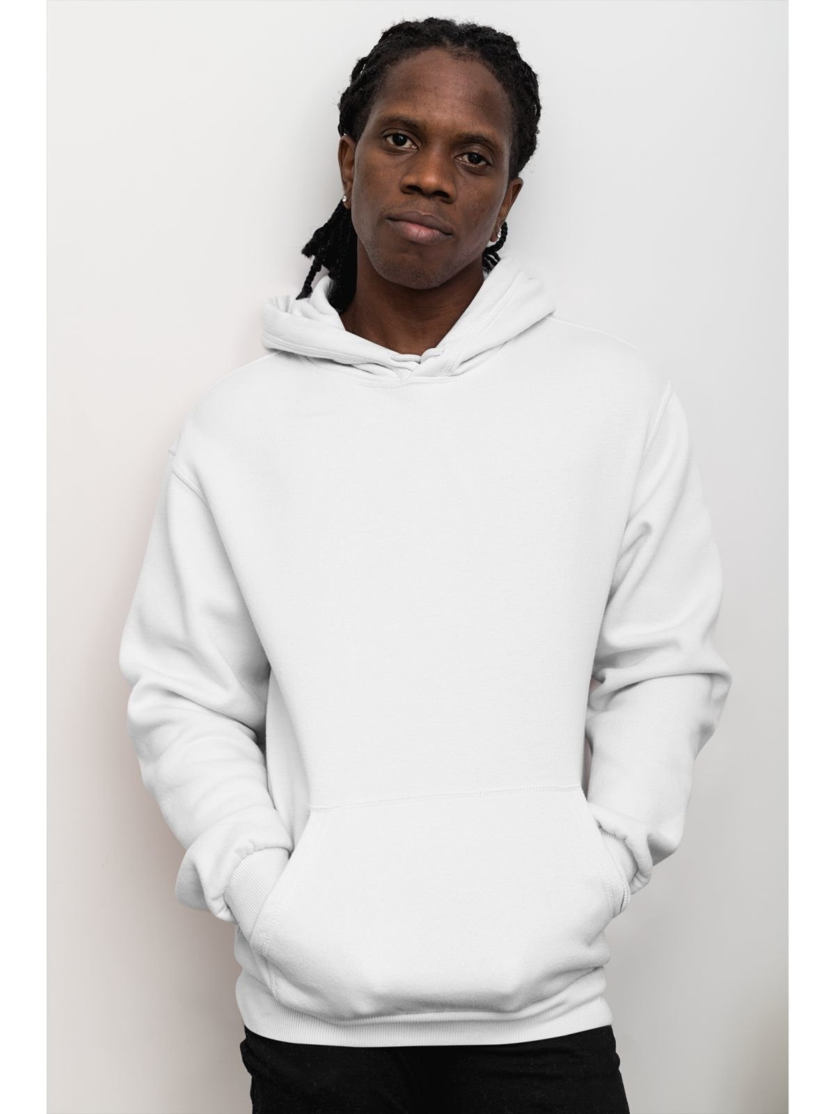 Moletom Masculino Blusa de Frio Casaco Com Capuz Canguru Branco