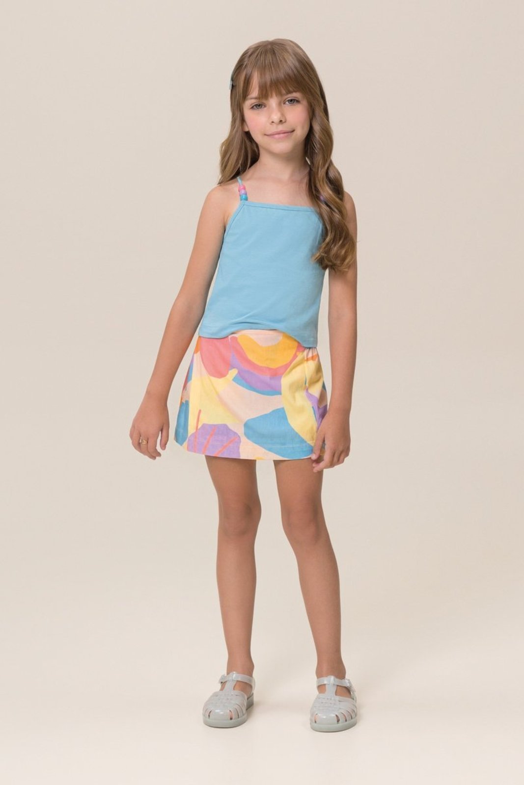 Infantil - Conjunto Bugbee Blusa Meia Malha Shorts Saia Tricoline Estampado
