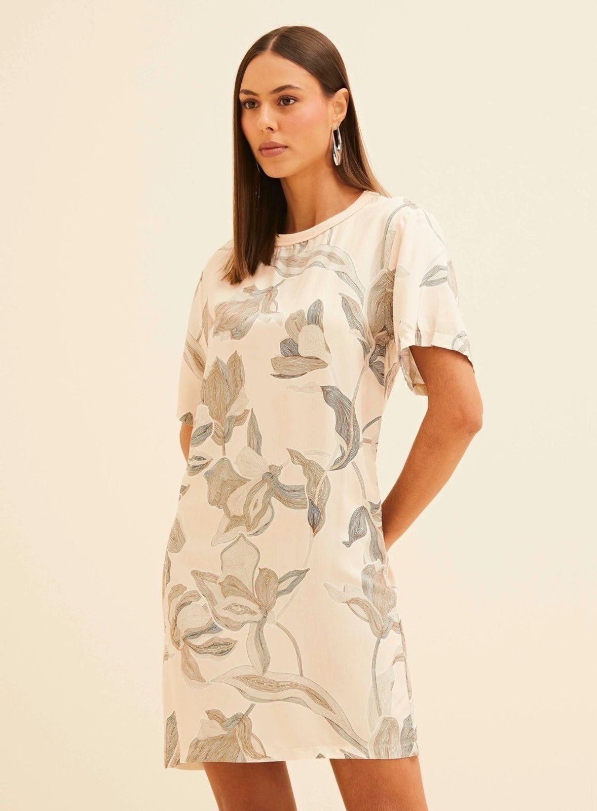 Vestido Estampado Forum Bege Botanical Lines