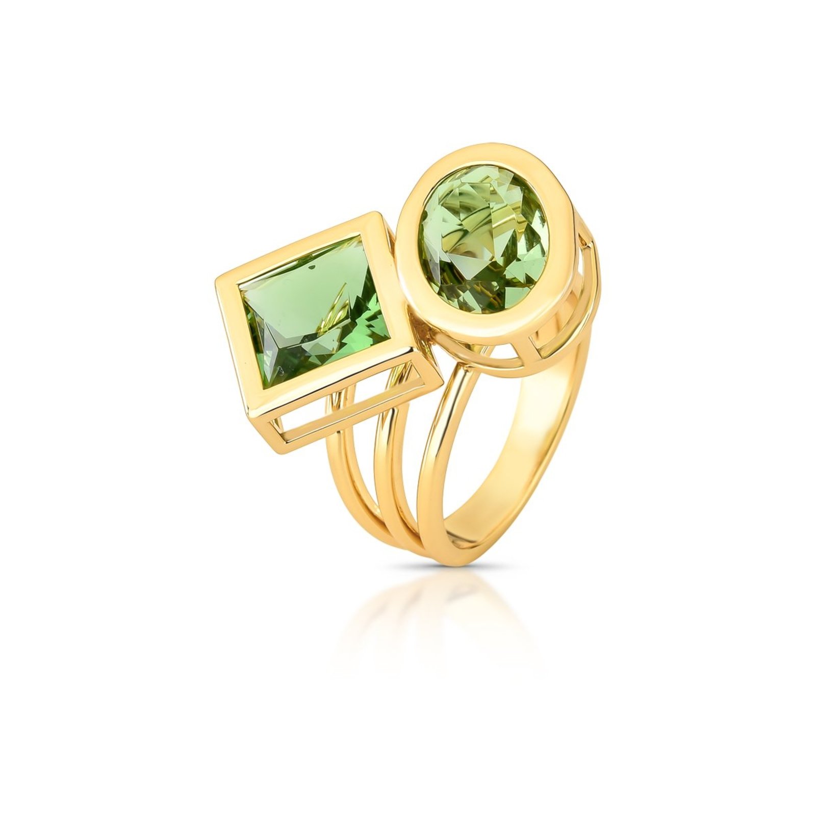 Infantil - Anel Cristal Verde e Água Marinha Geométricos Semijoia Banhada a Ouro 18K Ania Store