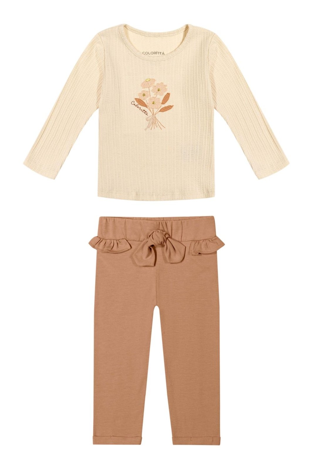 Infantil - Conjunto Longo Menina Bordado Flor Colorittá Bege