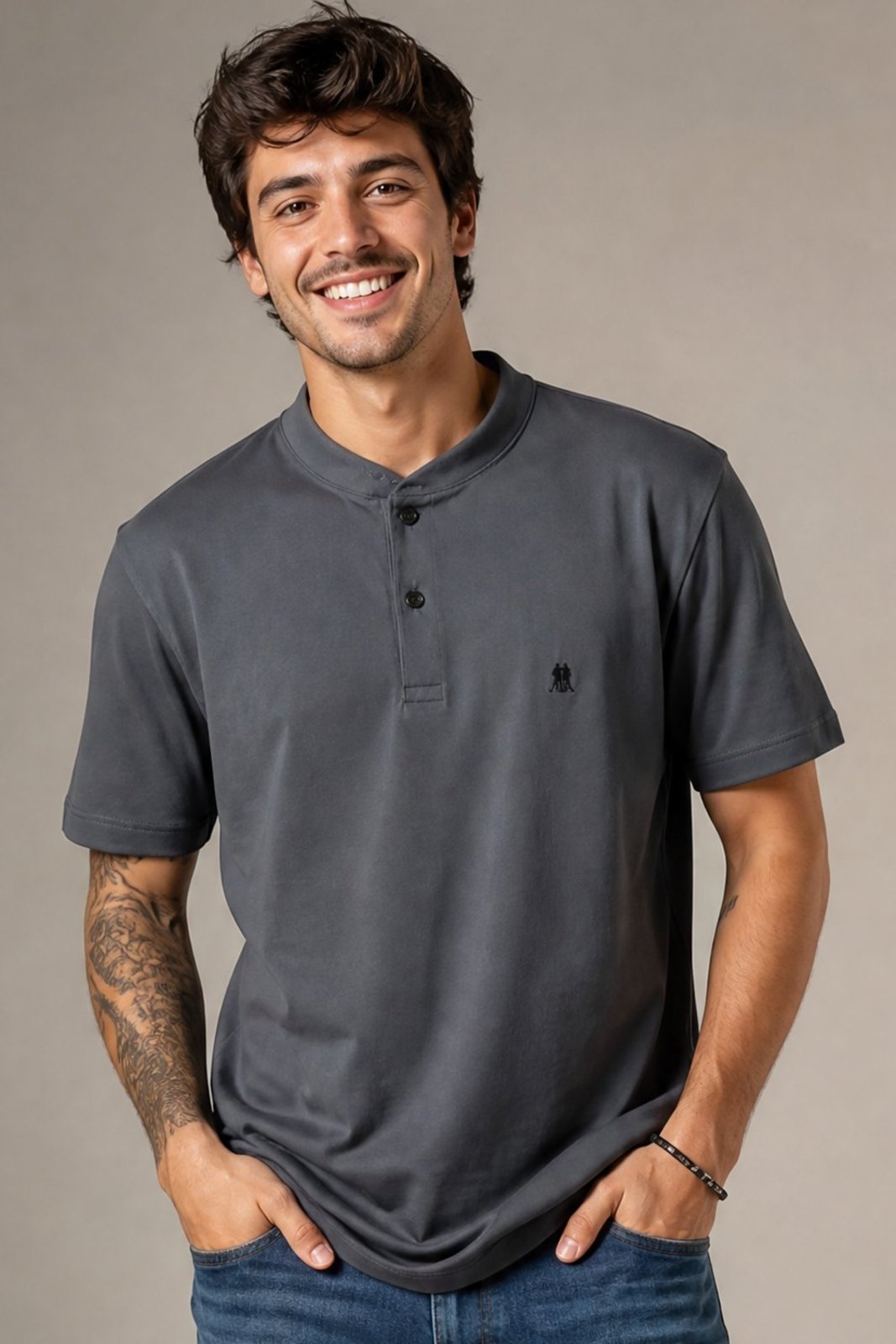 Polo Masculina Gola Portuguesa Polo Wear Cinza Escuro