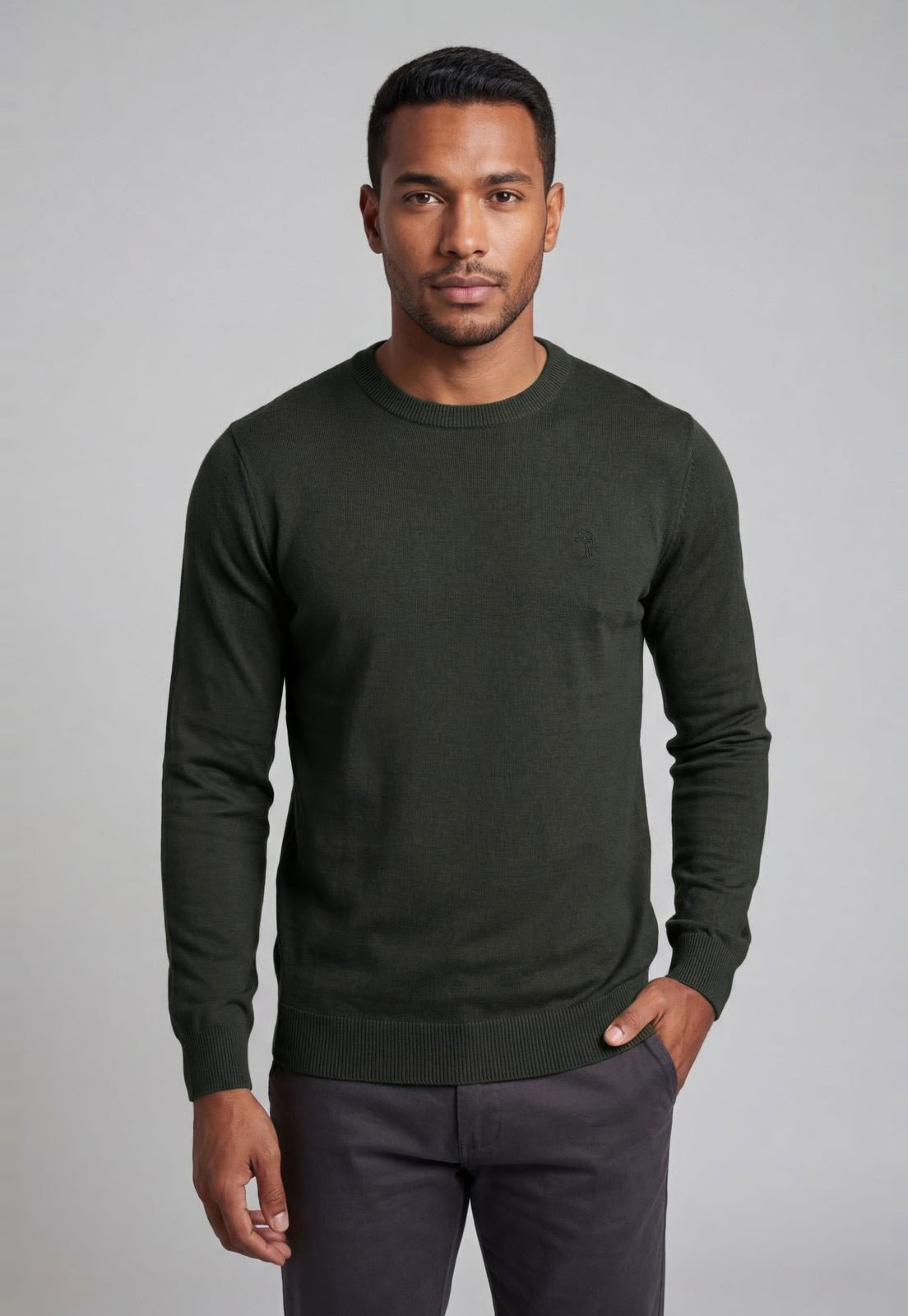 Suéter Masculino Aleatory Gola Redonda Verde Escuro