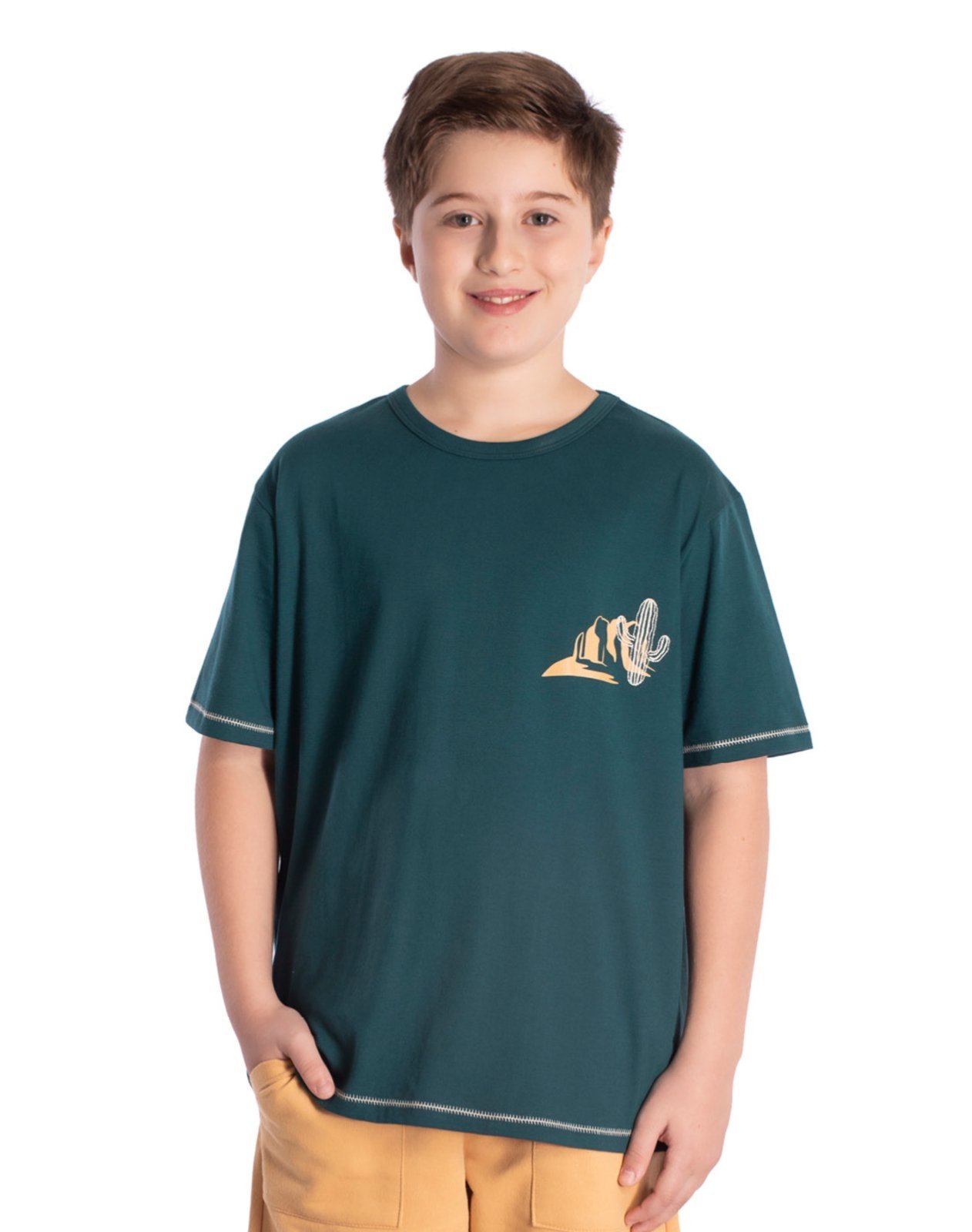 Infantil - Camiseta aventureiro verde petróleo