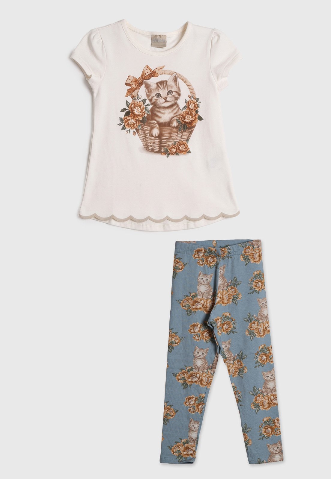 Infantil - Conjunto Milon Estampa Gato Com Flores Off-White