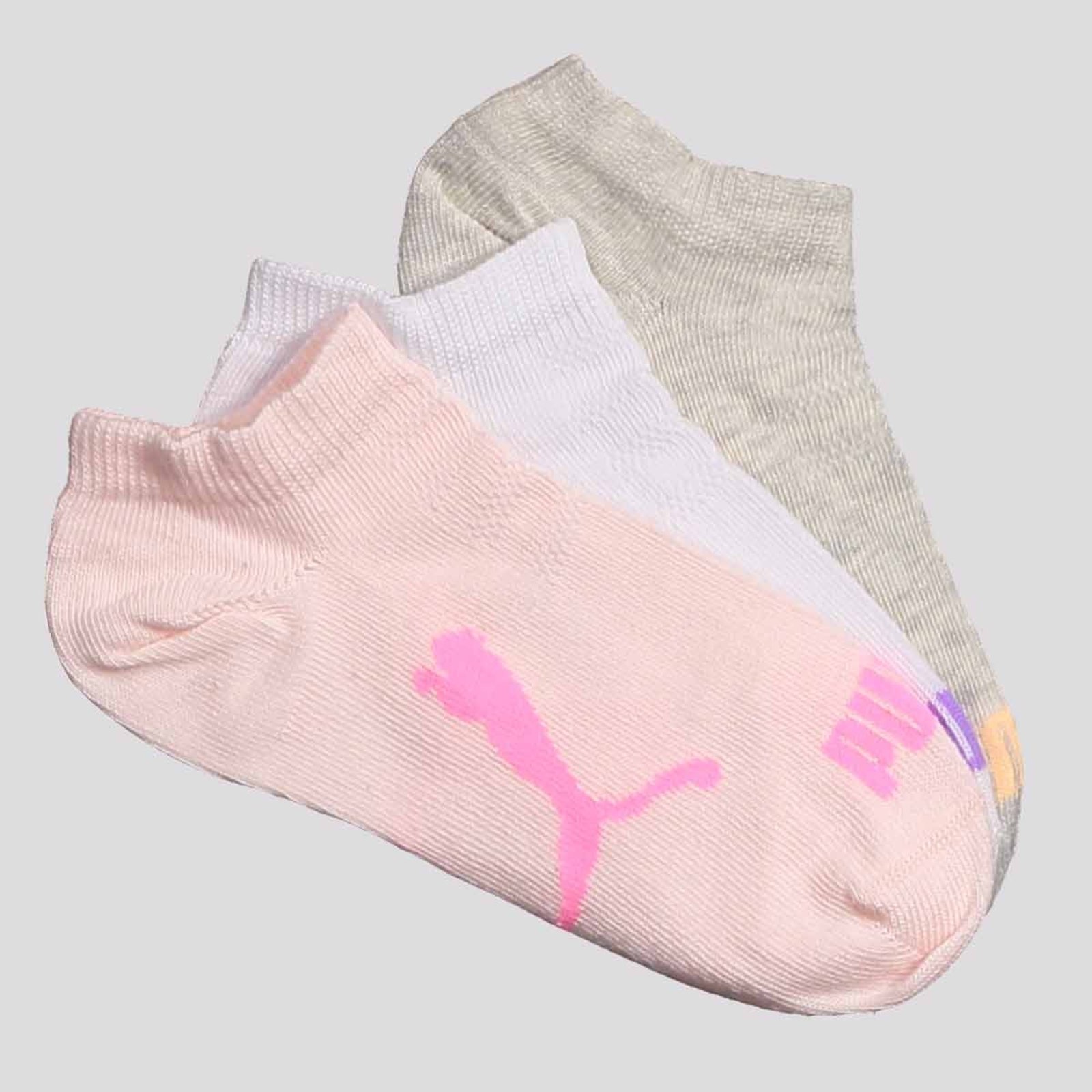 Kit Meia Puma Sapatilha 3 Pares Bege Rosa e Branca