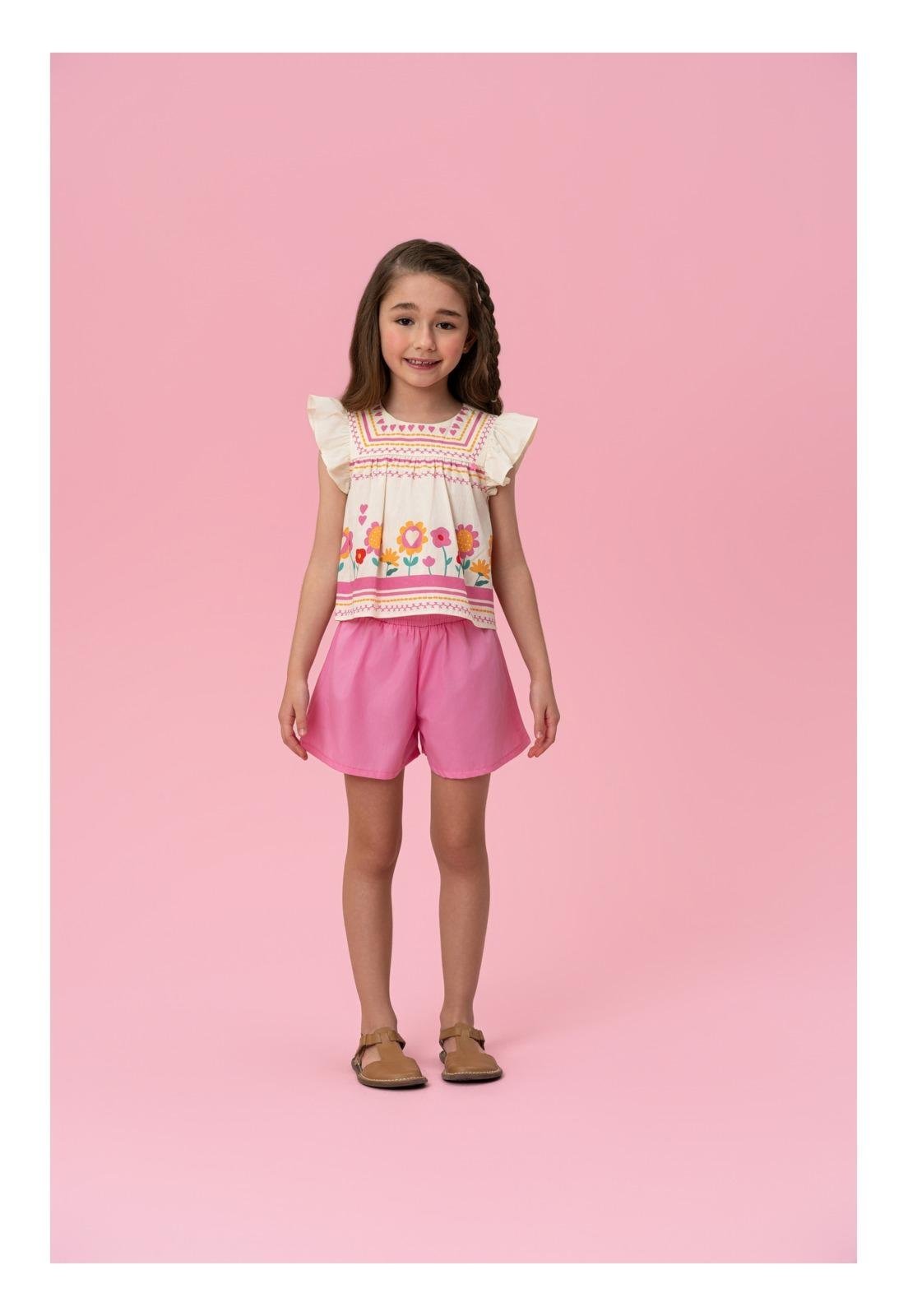 Infantil - CONJUNTO BLUSA MANGA BABADO ESTAMPADA E SHORT MON SUCRE 1 Unico