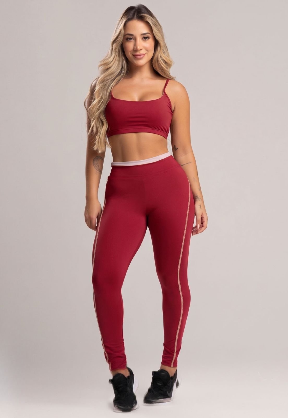 Calça Legging Academia MVB Modas Cós de Vira Cintura Alta Feminina Poliamida Cherry