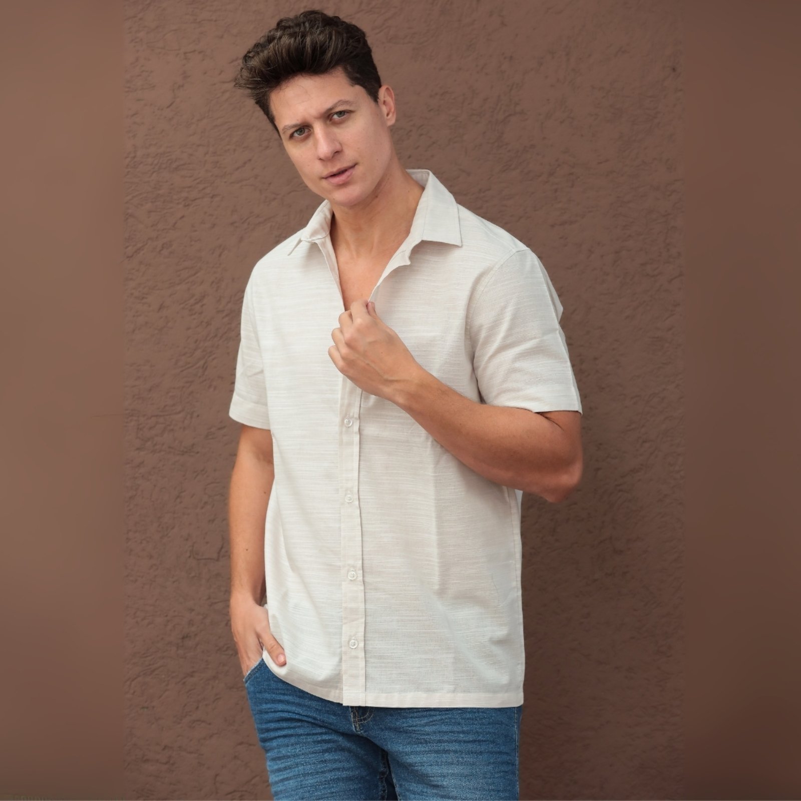 Camisa Bordada Cambraia De Linho Masculino Revanche Chemtou