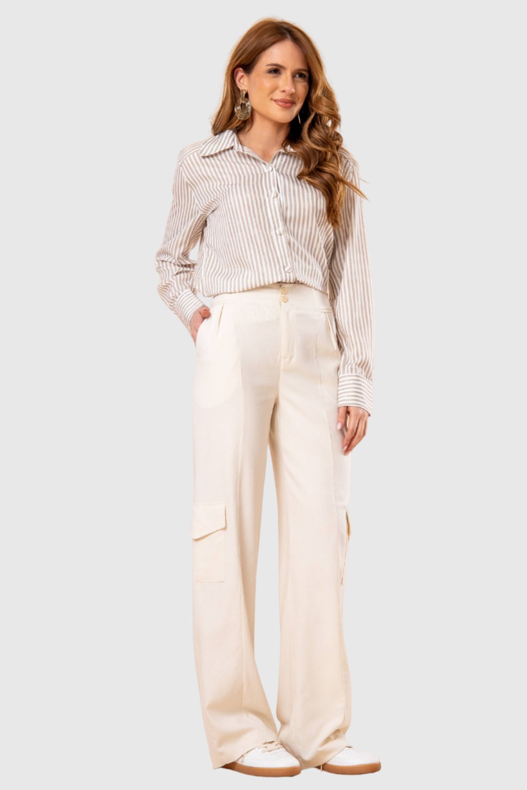 Calça Feminina Amora Café Wide Leg Creme