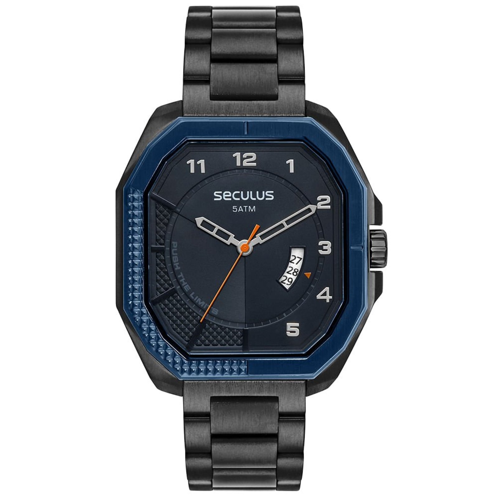 Relógio Masculino Hexagonal Aço Preto Seculus