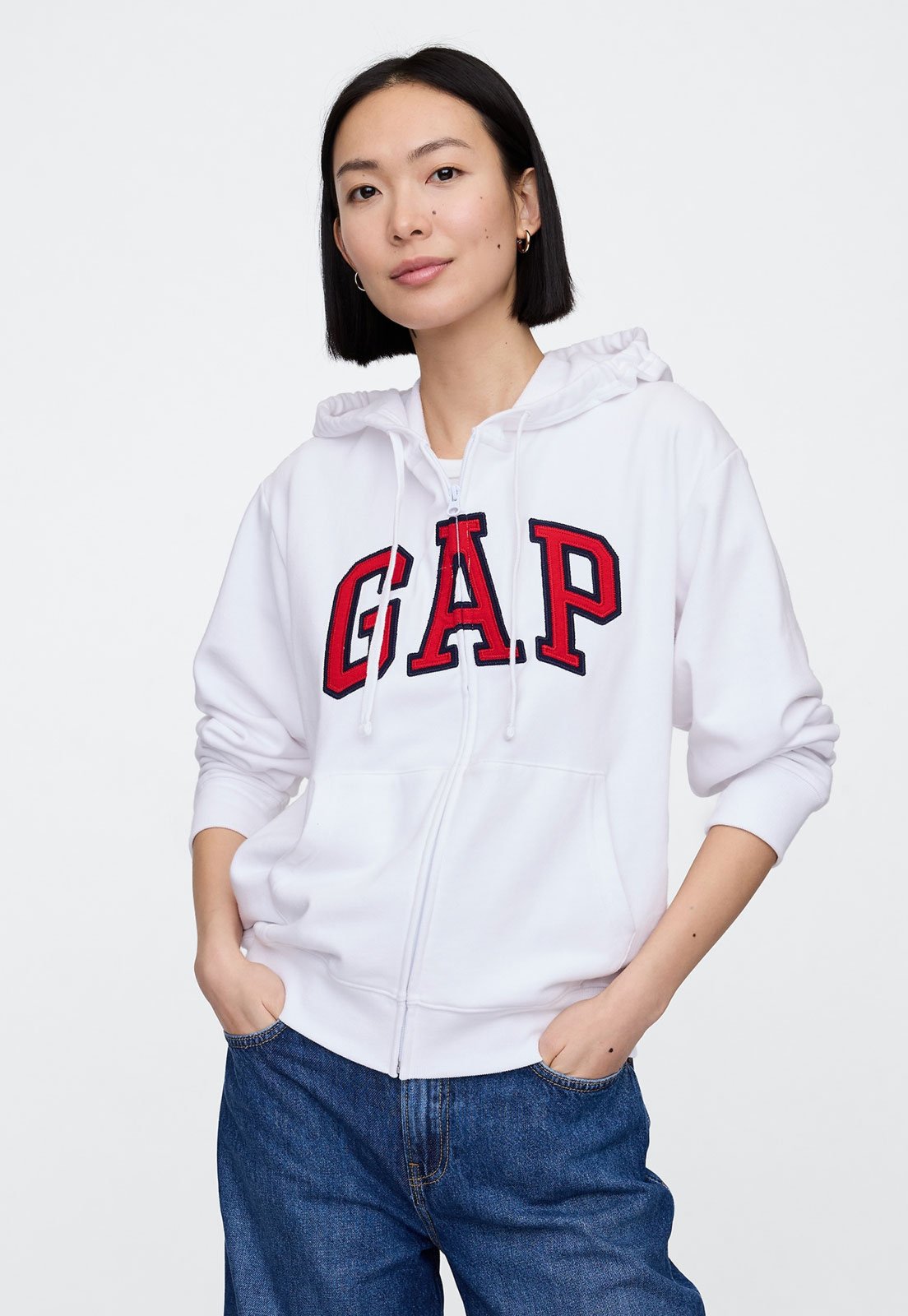 Blusa de Moletom Aberta GAP Reta Logo Branco