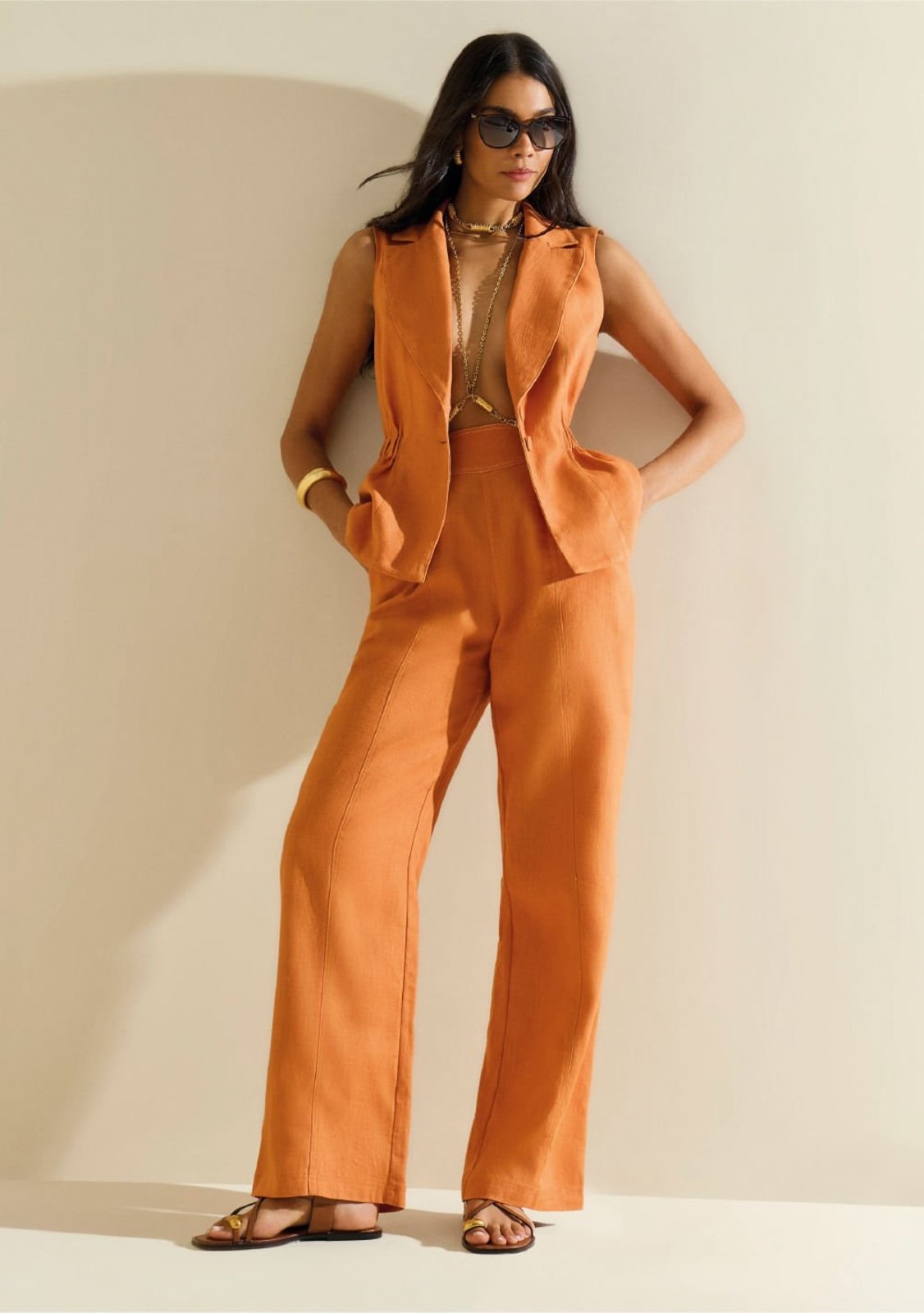 Calça Morena Rosa Reta Alta Laranja