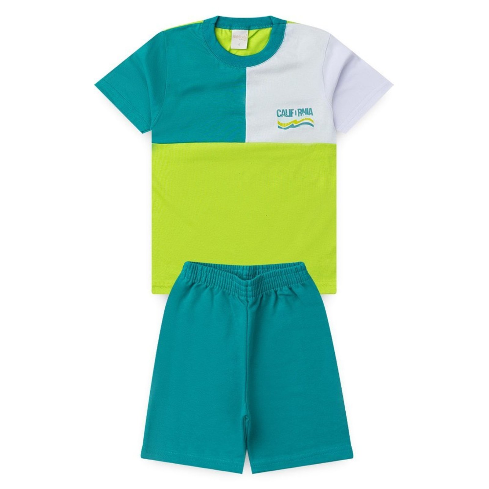 Infantil - Conjunto Verão Menino Verde Camiseta com Recorte e Bermuda California
