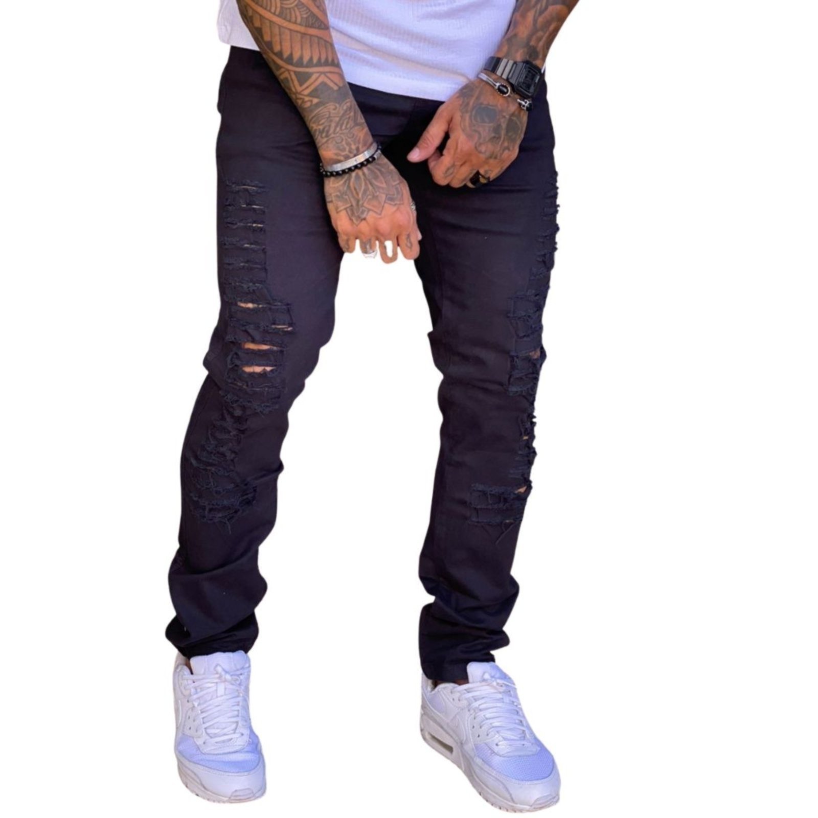 Calça Masculina Skinny Preta Ragada Jeans Loka