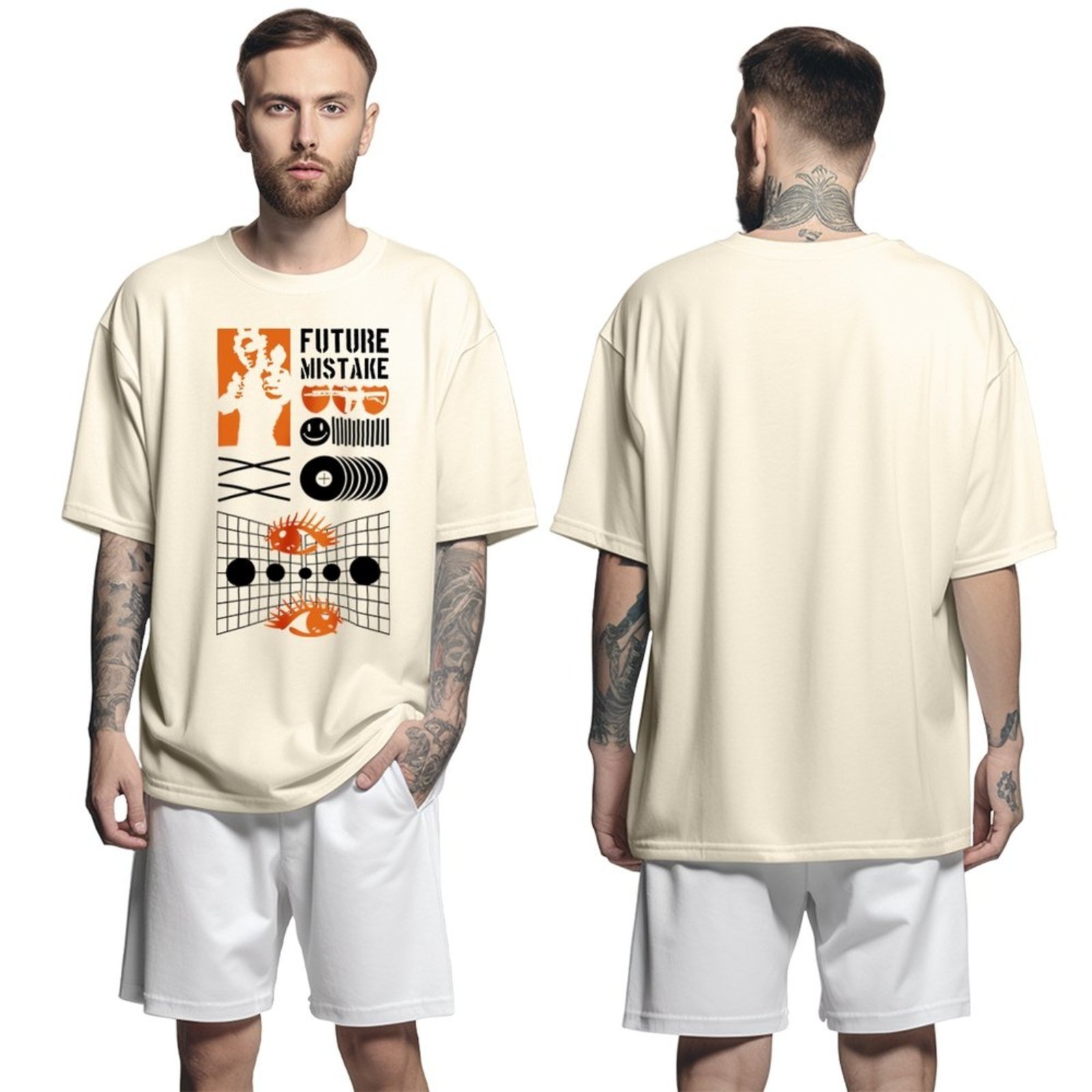 Camiseta Oversized Genuine Grit Masculina Streetwear 100% Algodão 30.1 Future Mistake – Bege – P