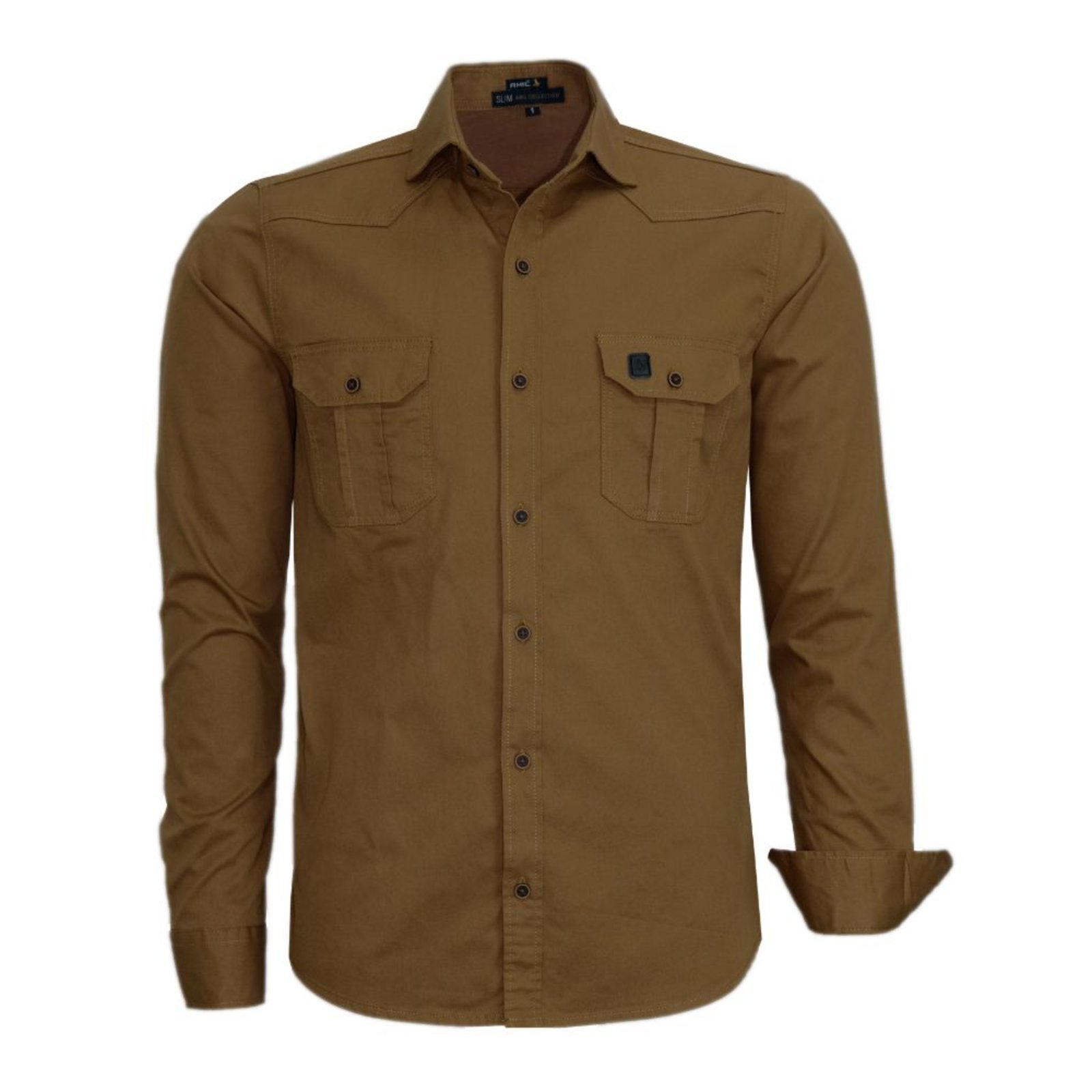 Camisa Social Manga Longa Sarja Original Amil Scorpion Estilo Militar Kaki