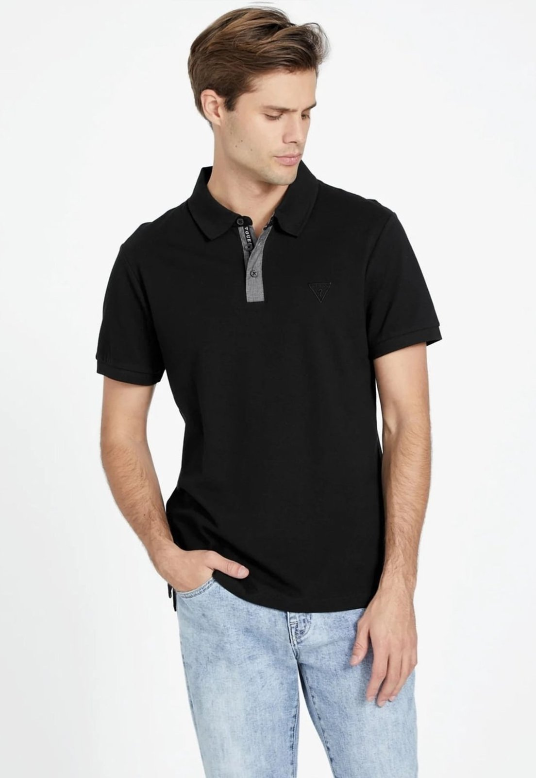 Camisa Polo Guess Piquet Chambrey Preto
