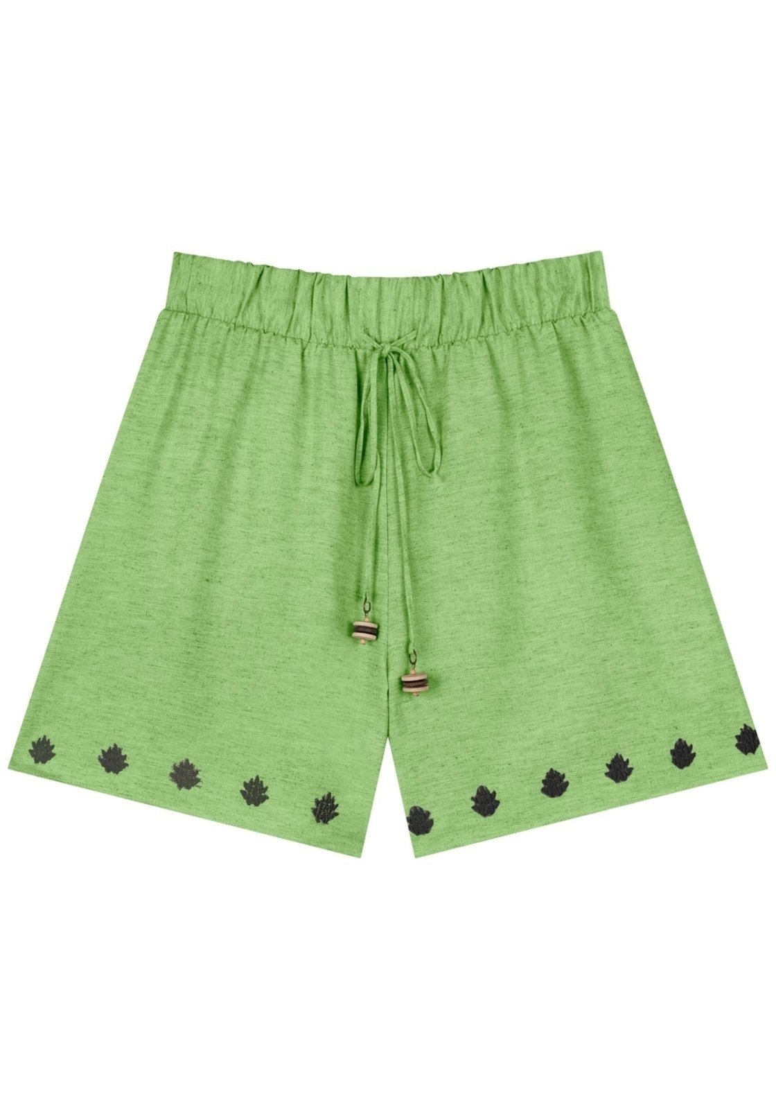 Shorts De Cintura Alta Com Cadarço E Barras Bordadas