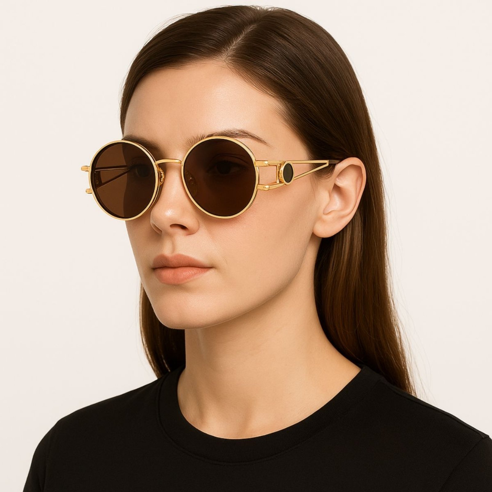 Óculos de Sol Dourado Feminino Lente Marrom Estilo Vintage