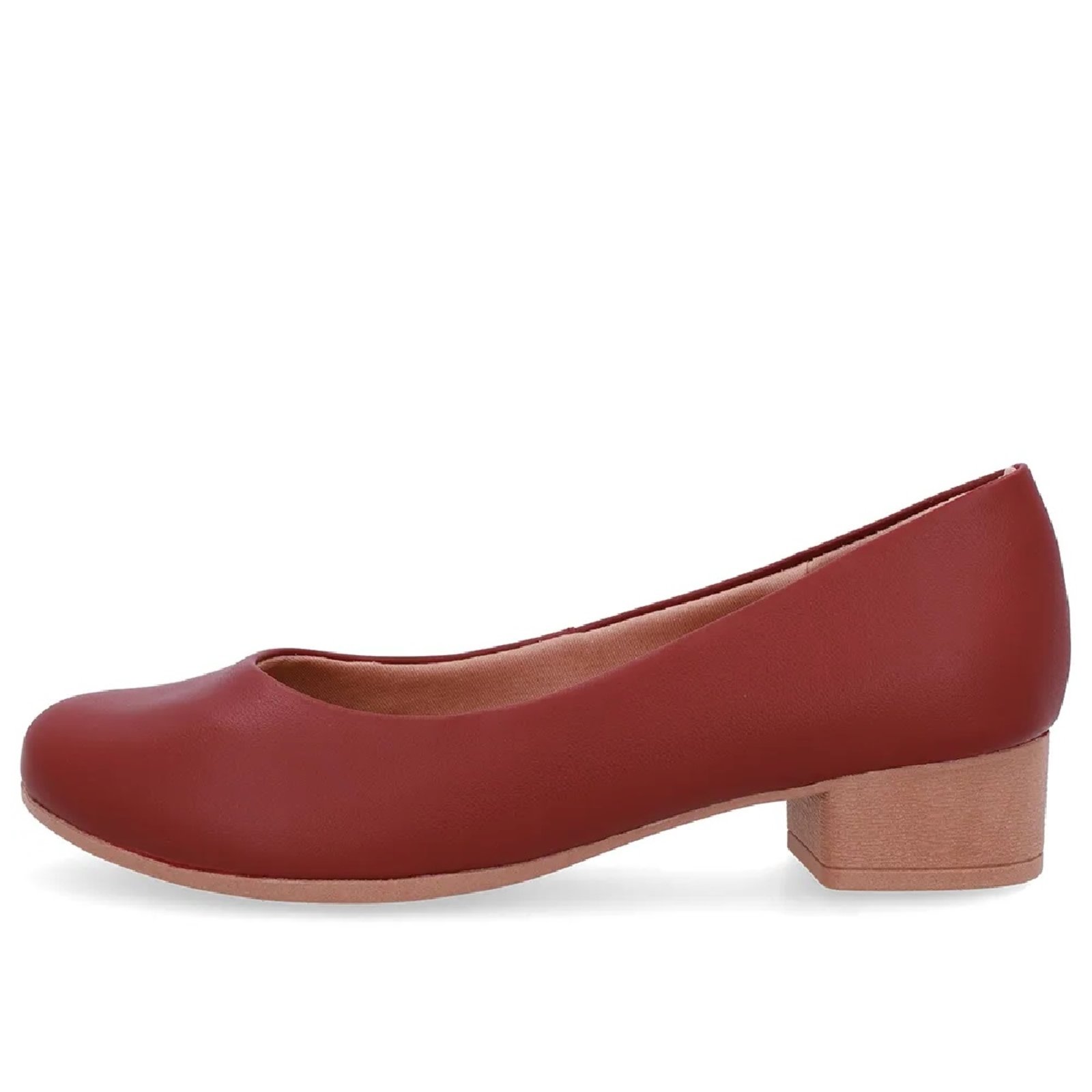 Sapato Scarpin Usaflex em Couro Salto Baixo 3,5cm Bordo
