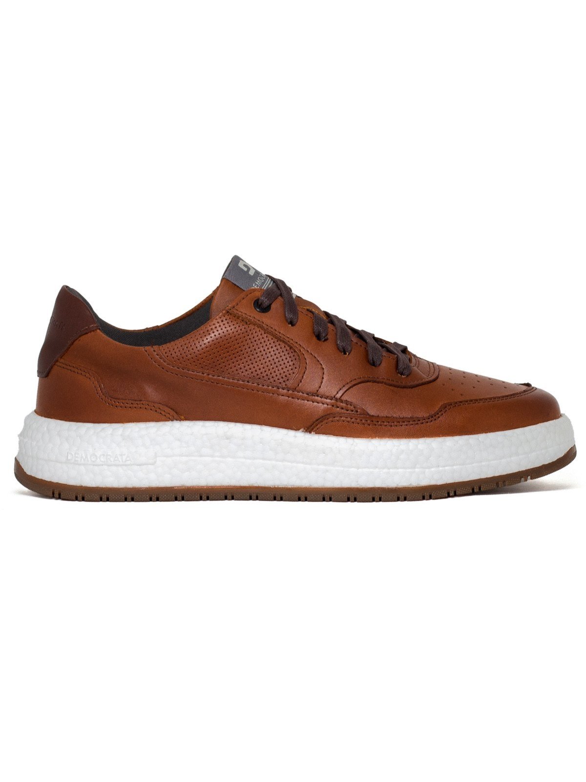 Tênis Masculino Democrata Denim Drake Pulse Couro Cadarço Confortável Marrom Tan