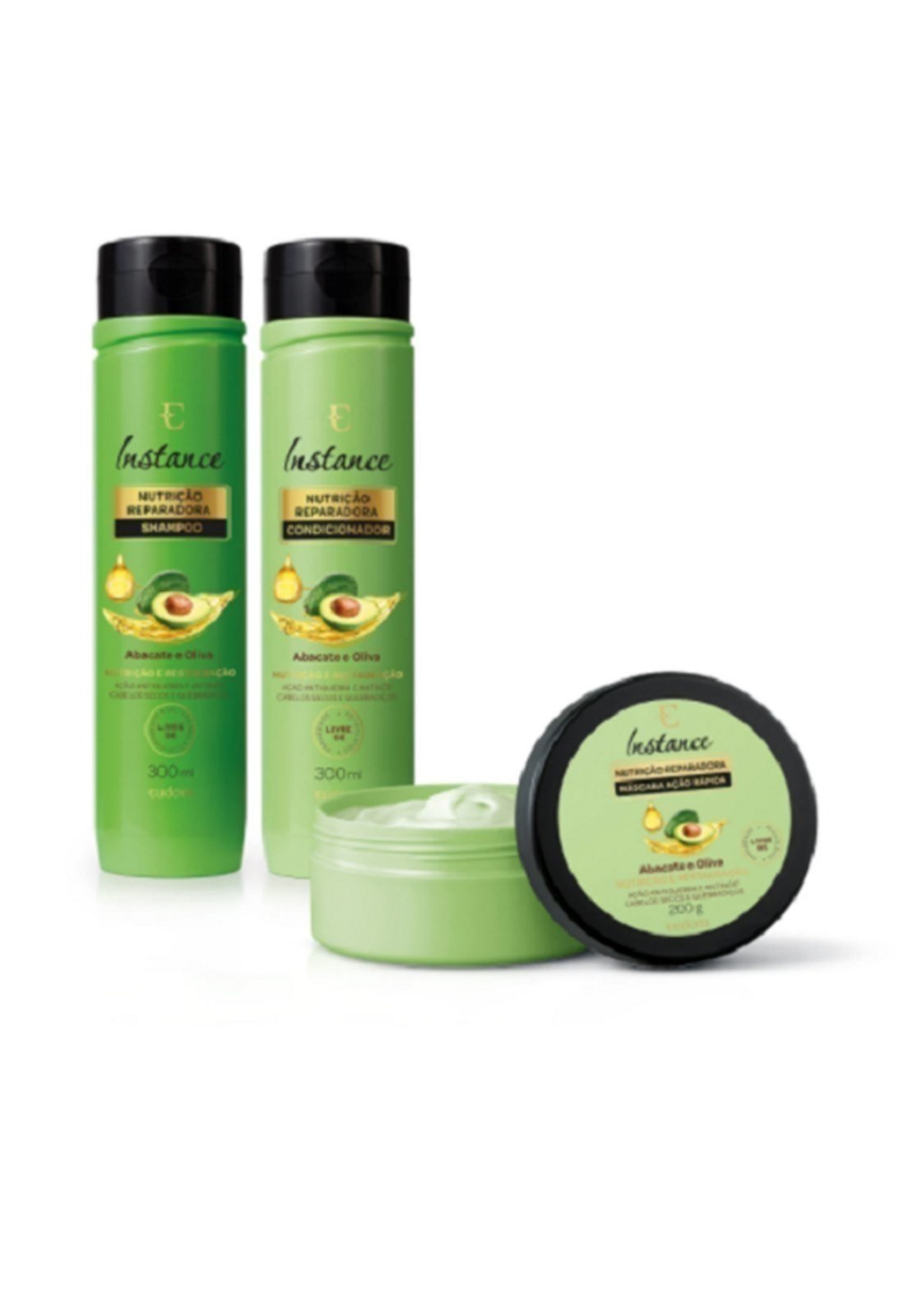 Combo Instance Abacate e Oliva Eudora: Shampoo 300ml + Condicionador 300ml + Máscara Capilar 200g
