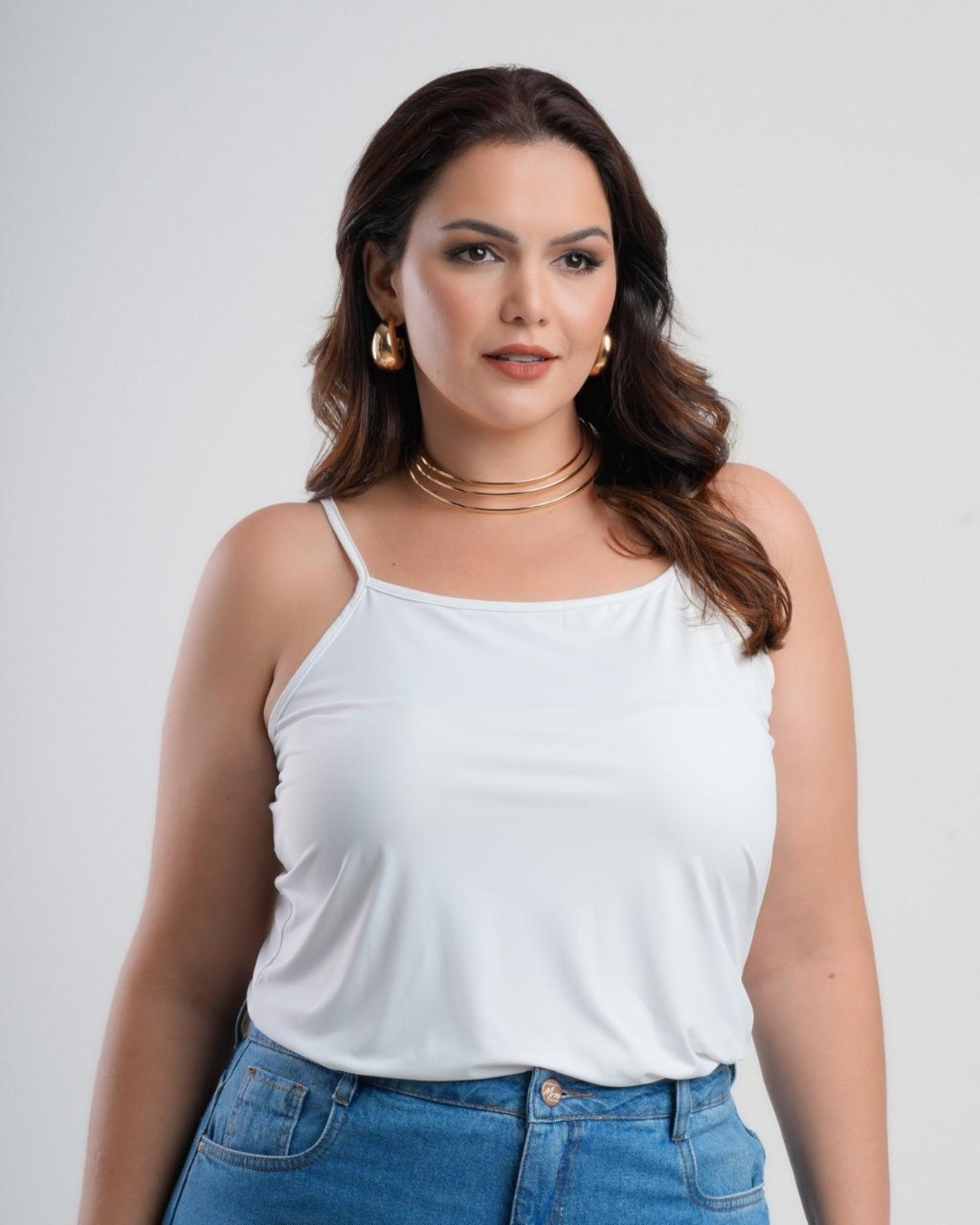 Vista 3 Regata Feminina Básica Sh Fashion Alça Fina Confortável Cor Branca branco SH FASHION branco