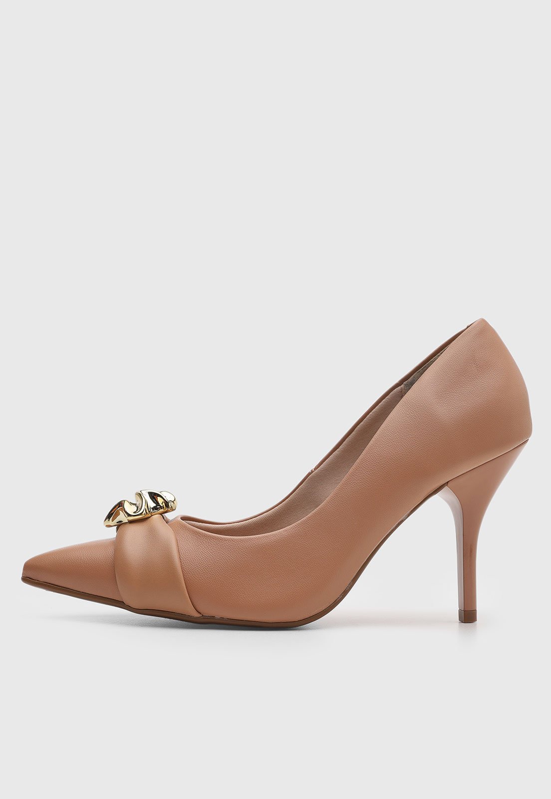 Scarpin Feminino Beira Rio Bico Fino Corrente Nude